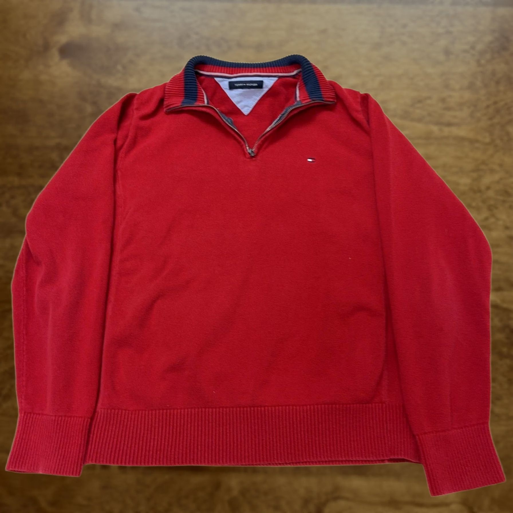 Tommy Hilfiger Tommy Hilfiger Sweater Mens Large Red 1/4 Zip Mock Neck Cotton Knit Pullover Size US L / EU 52-54 / 3 - 1 Thumbnail