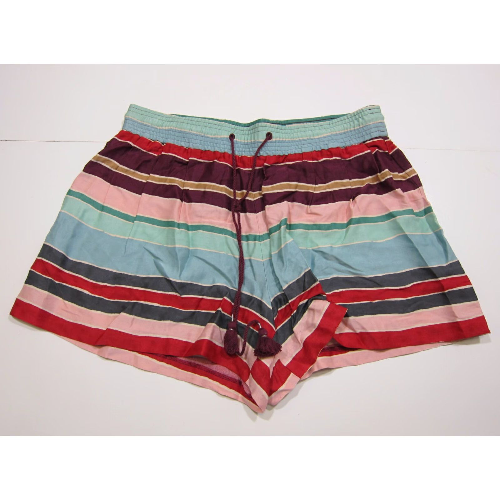 Ann Taylor Ann Taylor Loft 100% Rayon Silky Green Red Stripe High Rise Waist Short Women Small Size 30" / US 8 / IT 44 - 6 Thumbnail