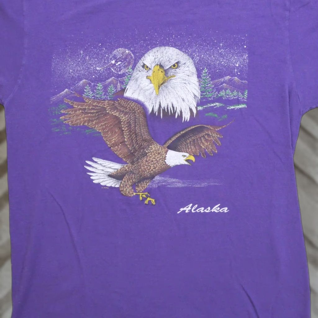 Vintage VINTAGE Alaska T Shirt Mens Large Purple Eagle Nature 90s Shirt Size US L / EU 52-54 / 3 - 1 Thumbnail