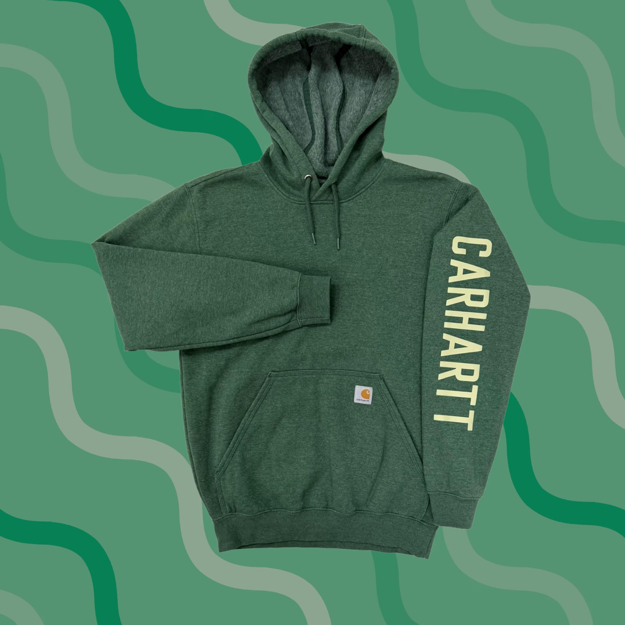 Carhartt Carhartt Hoodie Sweatshirt Mens Small Green Logo Fleece Pullover Crew Neck Pockets Graphic Print Relaxed Fit Size US S / EU 44-46 / 1 - 1 Thumbnail