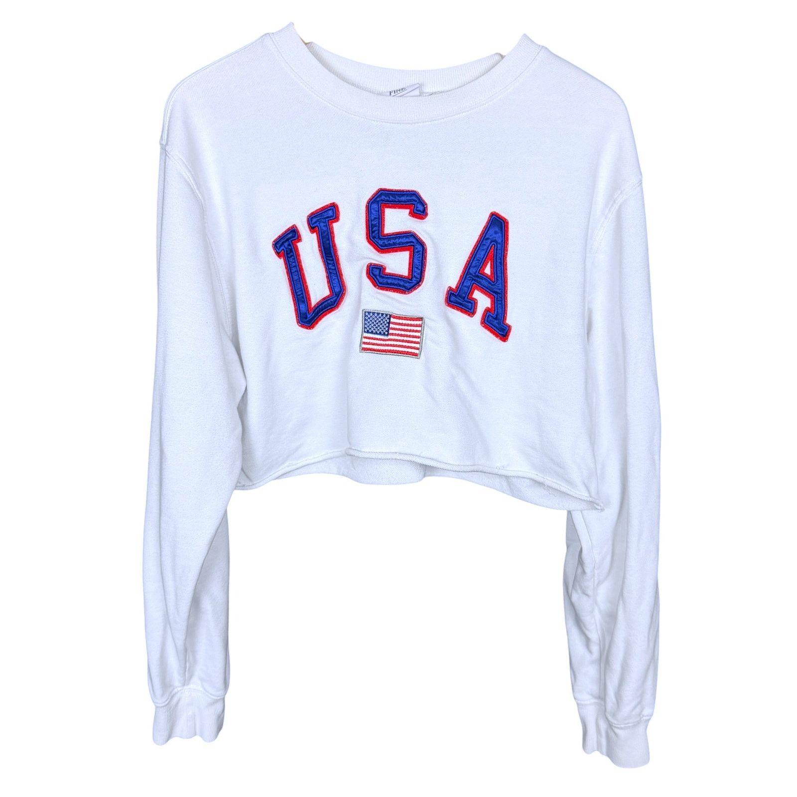 Other Mighty Fine Women's White USA Embroidered Cropped Sweatshirt Size XL / US 12-14 / IT 48-50 - 5 Thumbnail