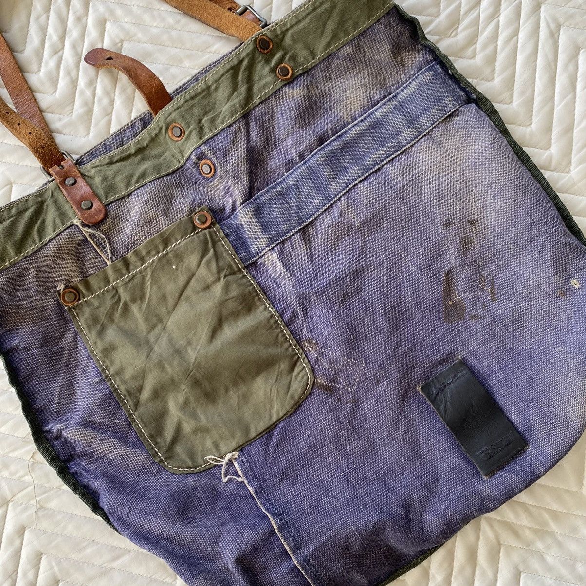 Japanese Brand Custom Made Denim Tote Bag– Vintage Patina Look Size ONE SIZE - 10 Thumbnail