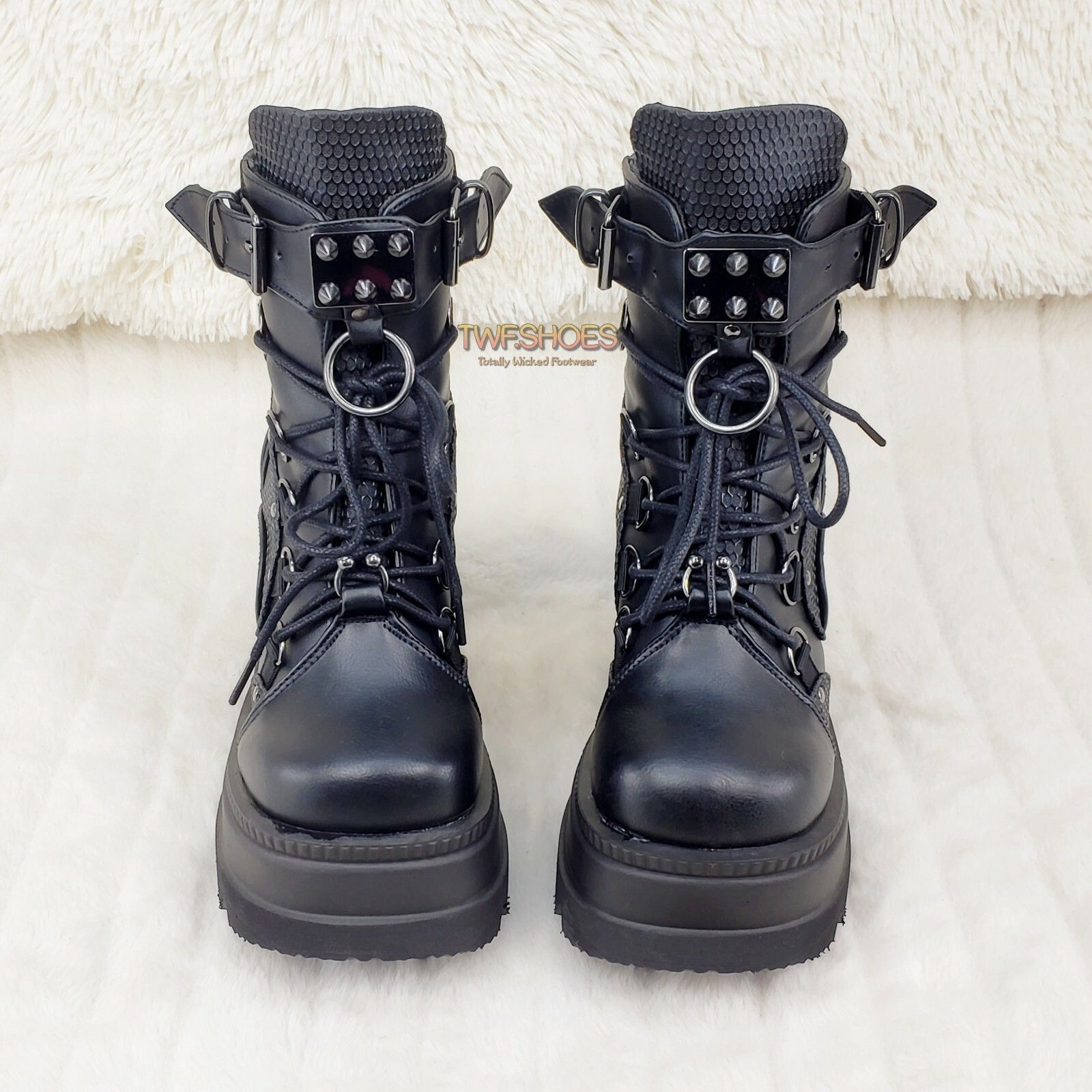 Demonia Cult DEMONIA Shaker 60 Black Matte Platform 4.5" Wedge Heel Ankle Size US 7 / IT 37 - 2 Thumbnail
