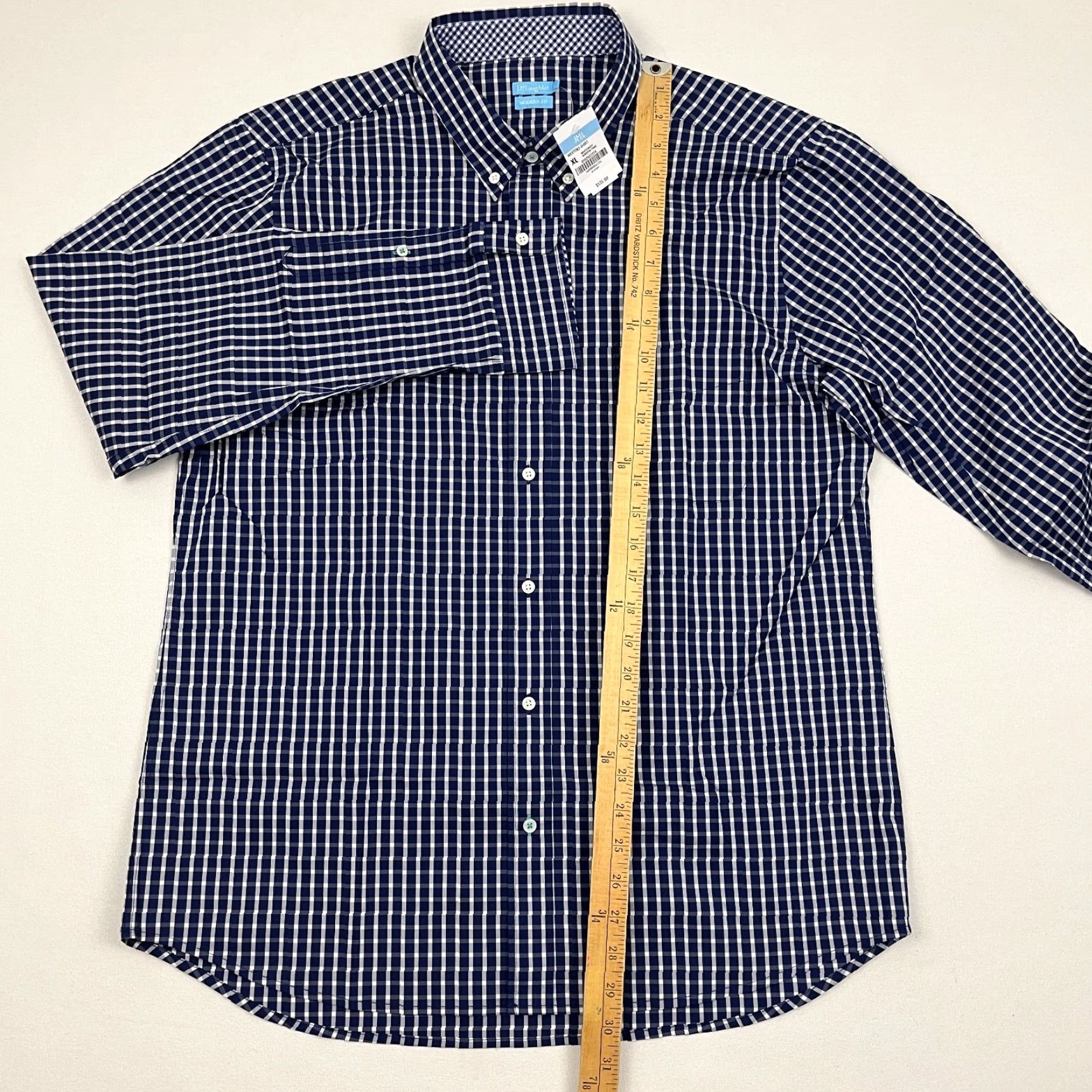 J.McLaughlin J. McLaughlin Westend Shirt Mens XL White Navy Window Pane Dress Button Down NEW Size 46R - 6 Thumbnail