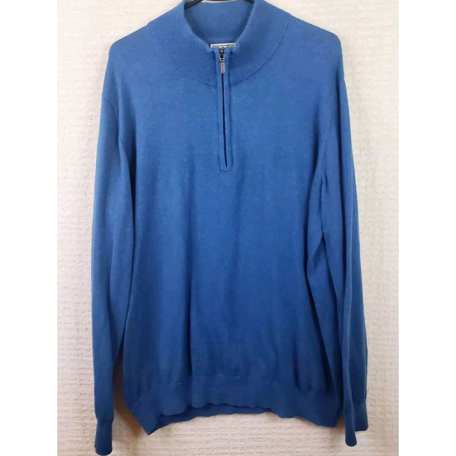 Vintage L.L.Bean Sweater Men's 1/4 Zip Mock Neck Size L Blue Cotton Cashmere Regular Fit Long Sleeve Size US L / EU 52-54 / 3 - 2 Thumbnail
