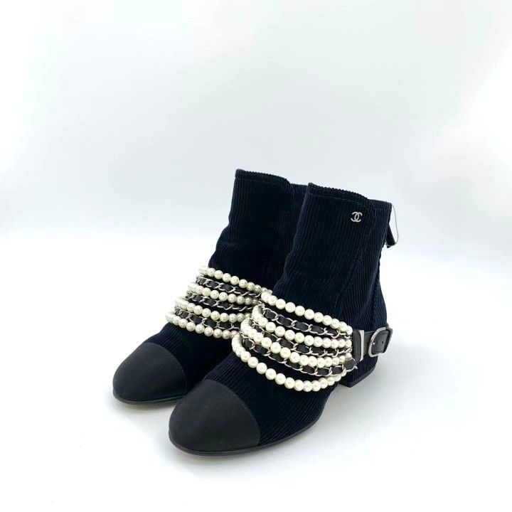 Chanel Chanel 36 Black Velvet Pearl Short Boots Size US 5 / IT 35 - 1 Thumbnail