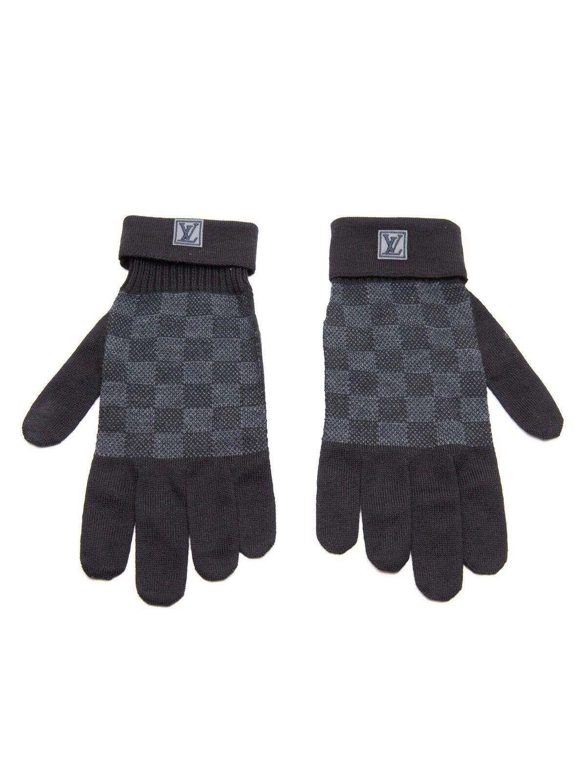 Louis Vuitton Mens Damier Graphite Wool Gloves Grey