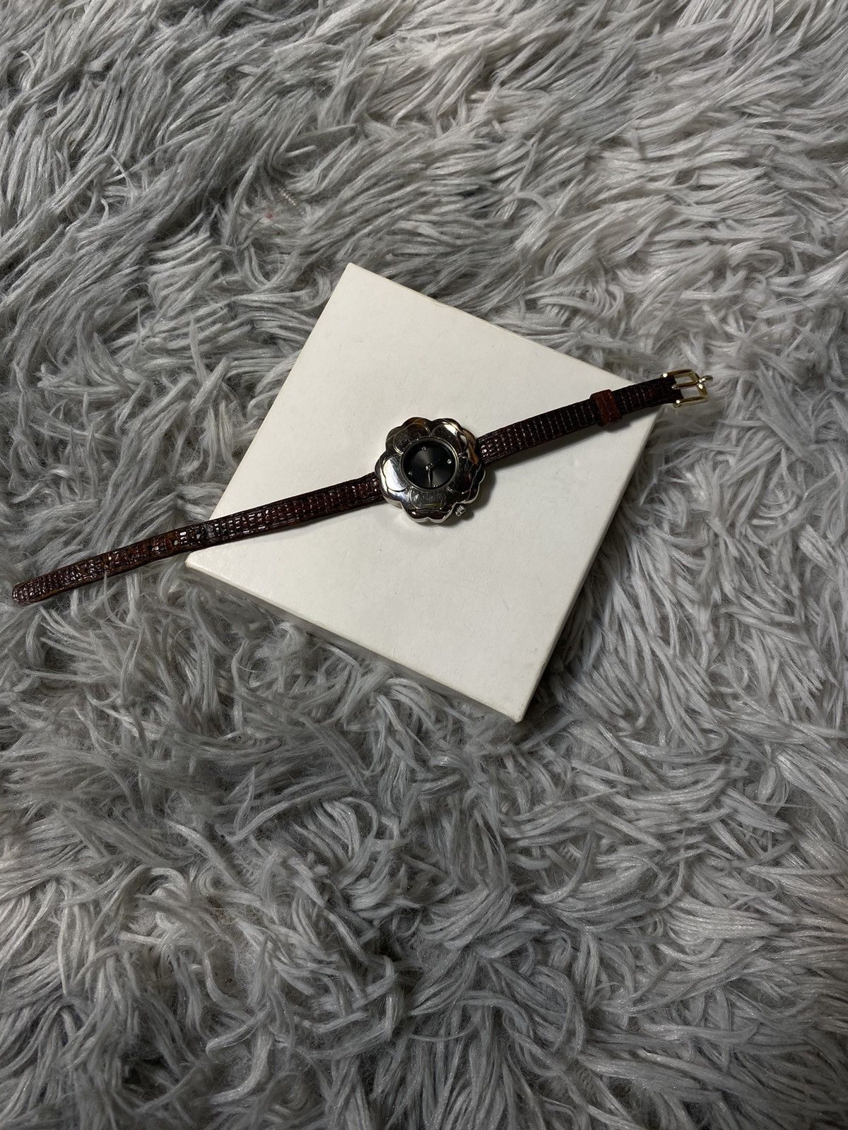 Jewelry Floral Silver Watch with Brown Strap - Japanese Brand Size ONE SIZE - 5 Thumbnail