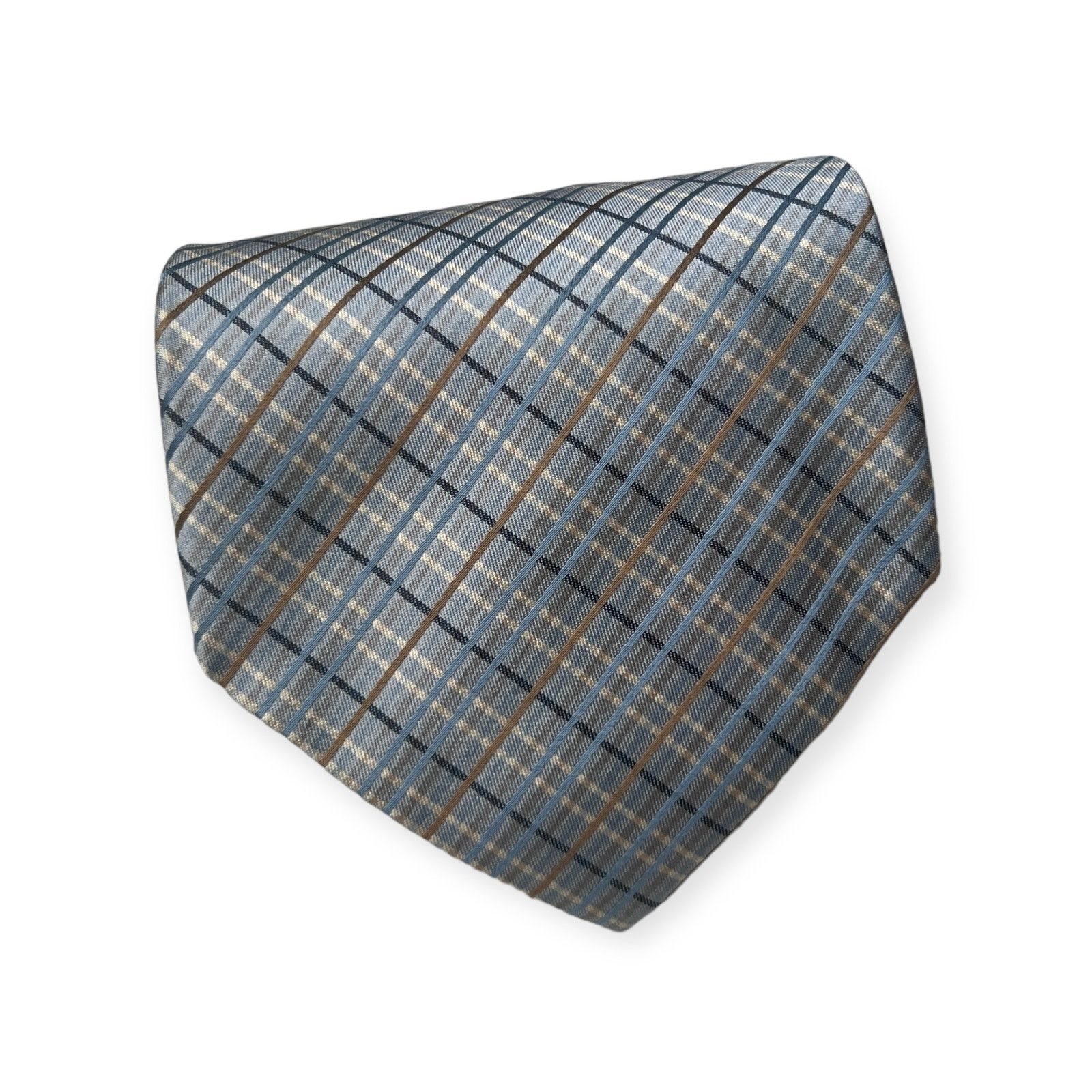 Hickey Freeman Hickey Freeman Collection Slate Blue Brown Plaid Silk Tie Size ONE SIZE - 2 Thumbnail