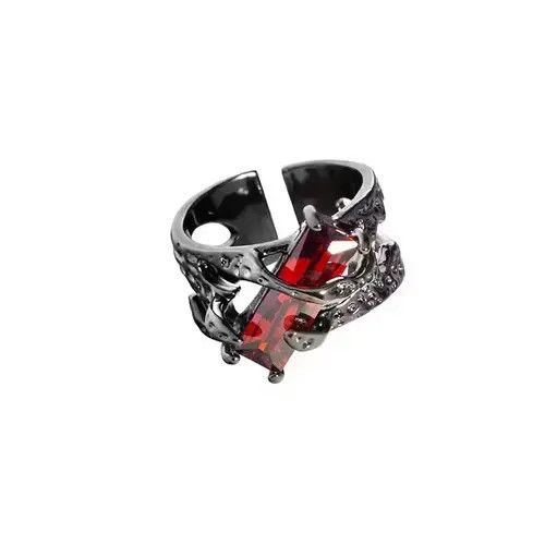Japanese Brand × Jewelry Black Rings Thorns Vine Twine Red Rhinestones Size ONE SIZE - 3 Thumbnail