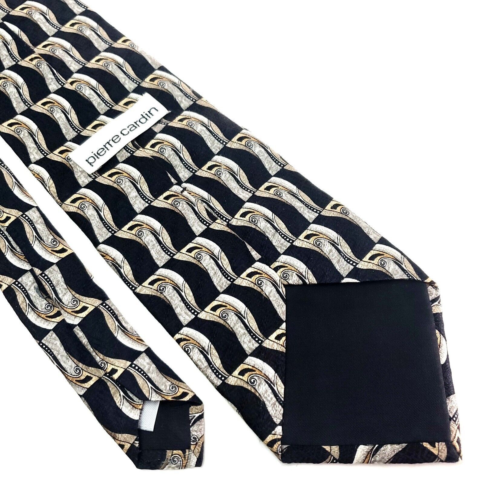 Pierre Cardin Pierre Cardin Silk Tie Print Black Tan Geometric Wide Size ONE SIZE - 5 Thumbnail