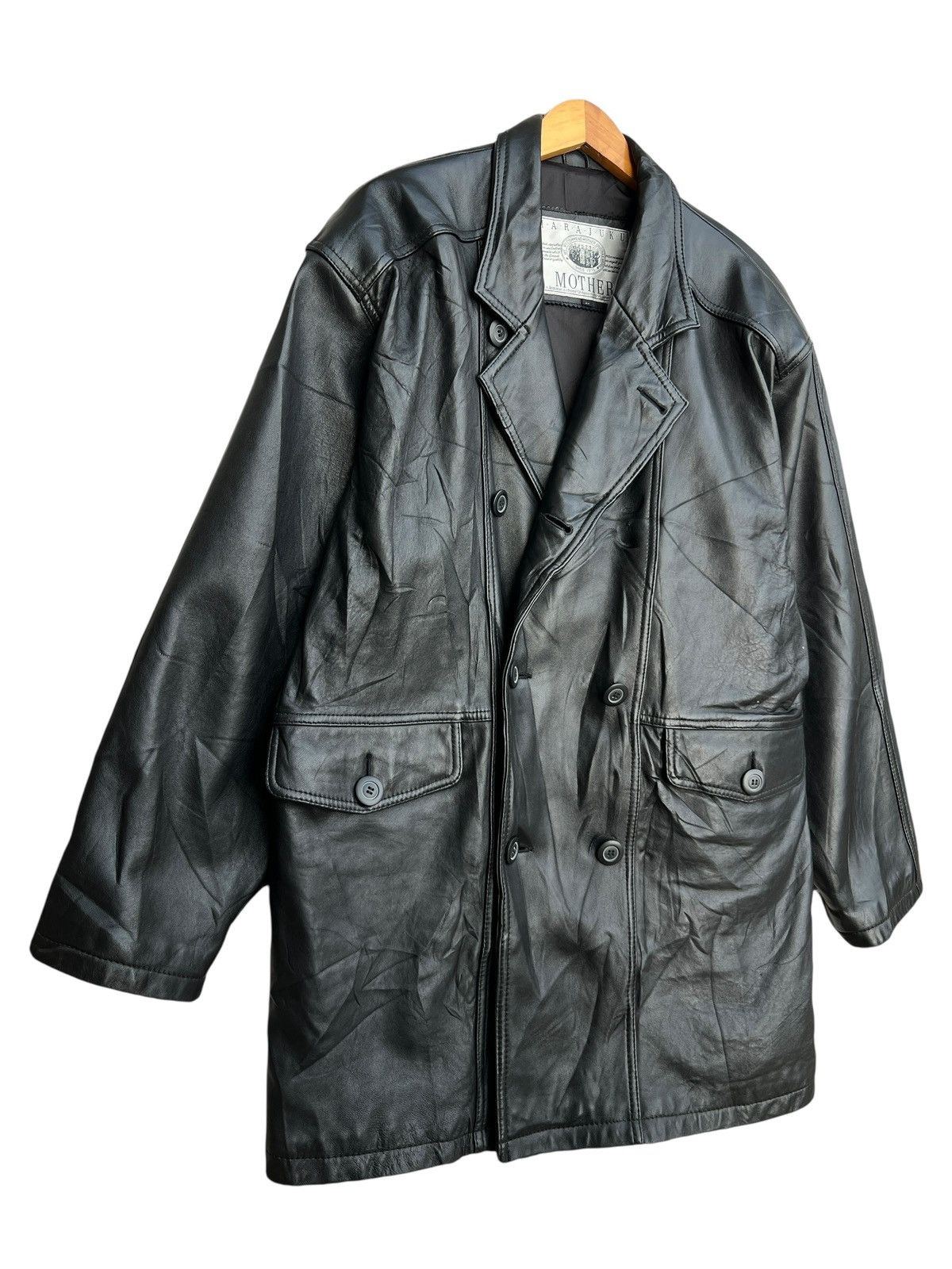 Vintage Vintage 90s Harajuku Mother Coat Black Leather Jacket Size US L / EU 52-54 / 3 - 5 Thumbnail