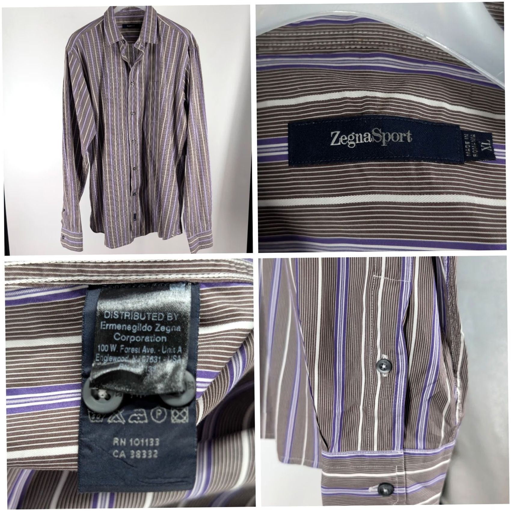 Ermenegildo Zegna VINTAGE Zegna Sport Striped Button-Down Shirt XL Purple Grey White Cotton Long Sleeve Mens Size US XL / EU 56 / 4 - 2 Thumbnail