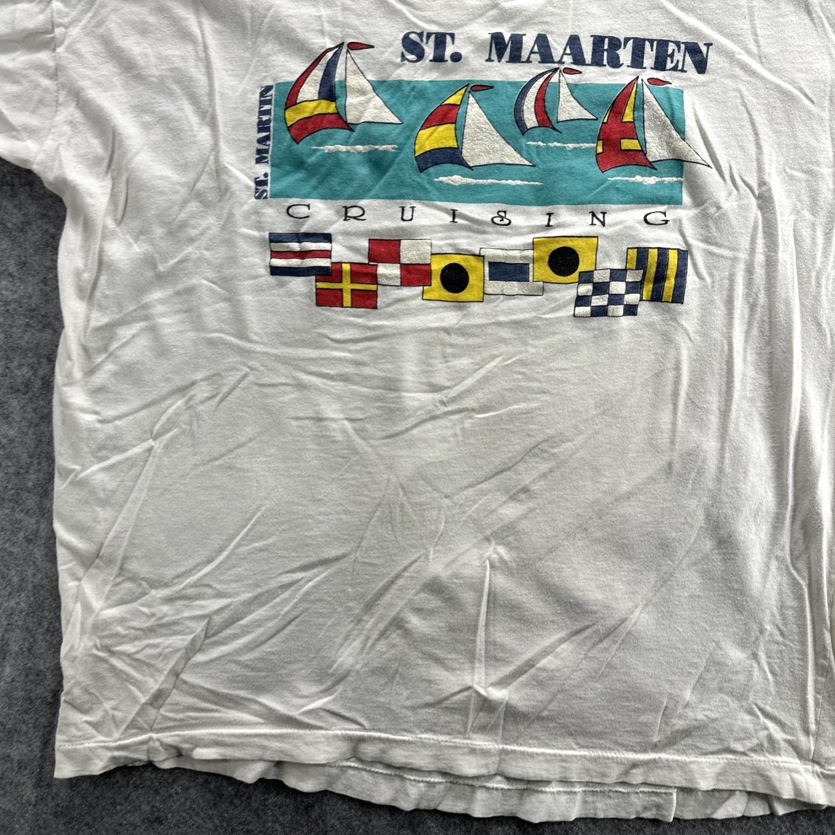 Paradise VINTAGE Paradise Island St. Maarten Shirt Mens XL Crew Neck Short Sleeve Graphic Sailboats Nautical 90s Travel Souvenir Mens XL White Size US XL / EU 56 / 4 - 5 Thumbnail