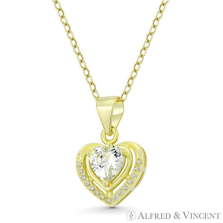 Other Heart CZ Crystal Halo Pendant in .925 Sterling Silver Size ONE SIZE - 1 Preview