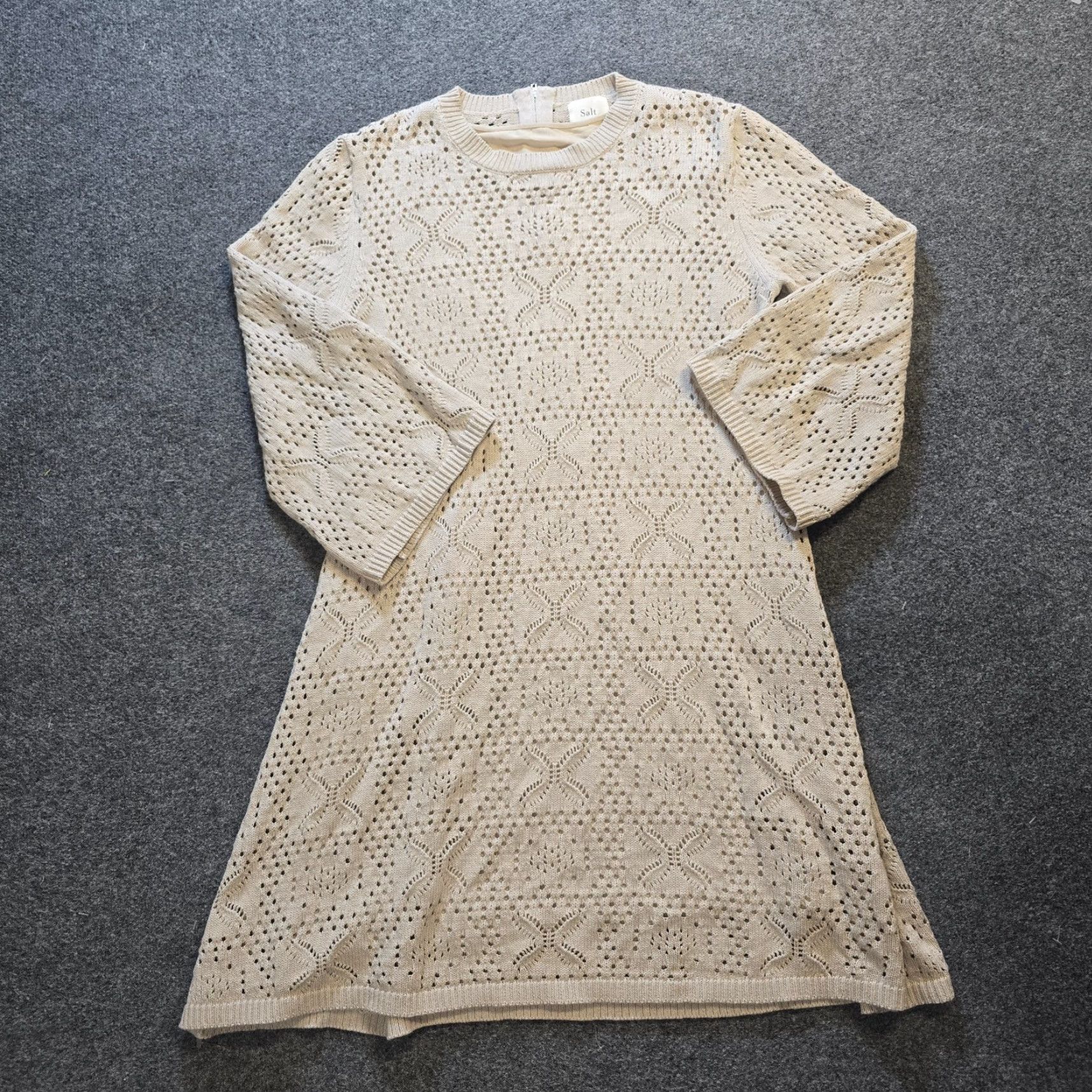 Vintage Salt Dress Womens XL Beige Crochet Knit Lined Cashmere Blend Boho Casual Sheath Dress Size XL / US 12-14 / IT 48-50 - 2 Thumbnail