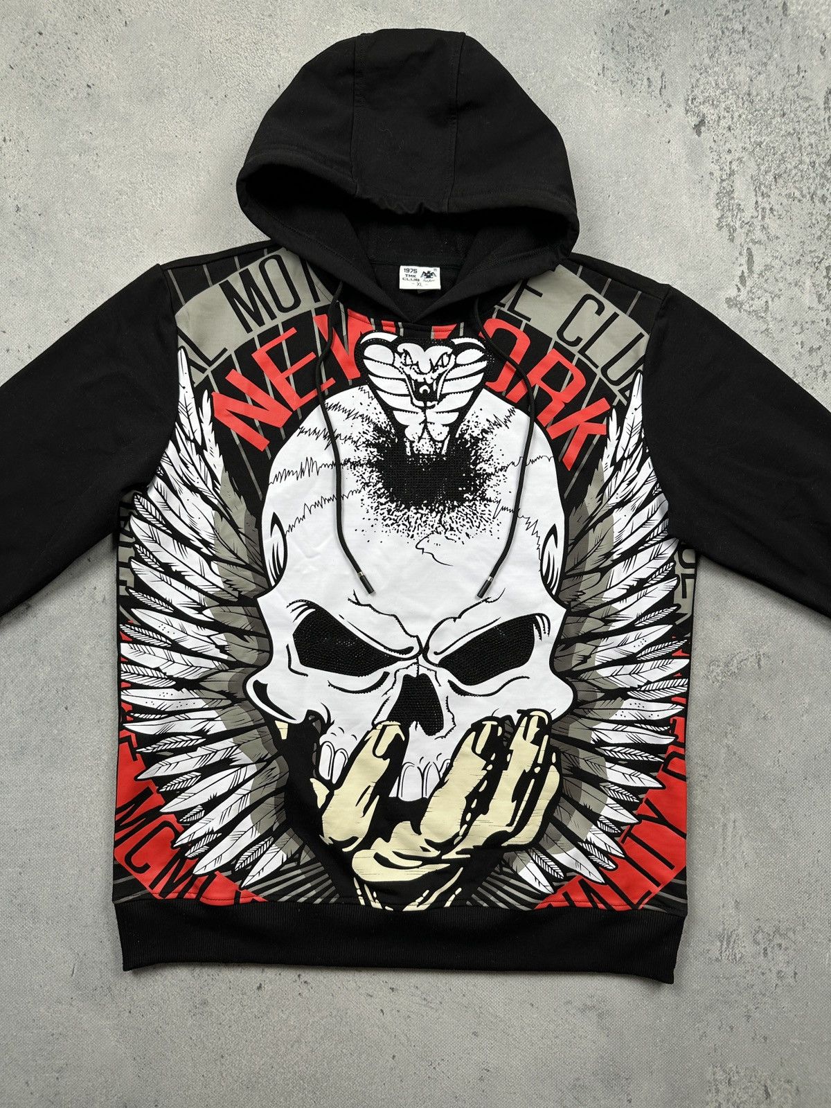 Affliction Vintage Biker Skull Hoodie With Bold Graphic Print New York Size US XL / EU 56 / 4 - 3 Thumbnail