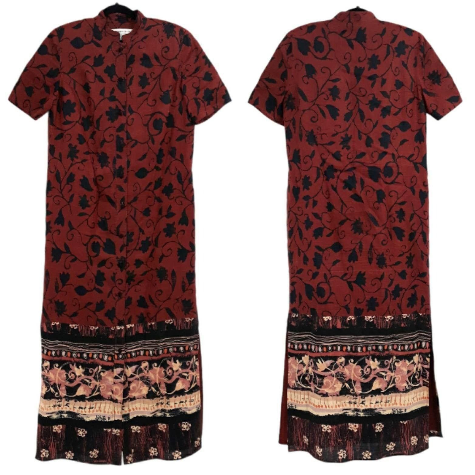 Vintage Vtg Rare Linen Maxi Hostess Dress Sz 8 Red Kimono Long Line Size M / US 6-8 / IT 42-44 - 9 Thumbnail