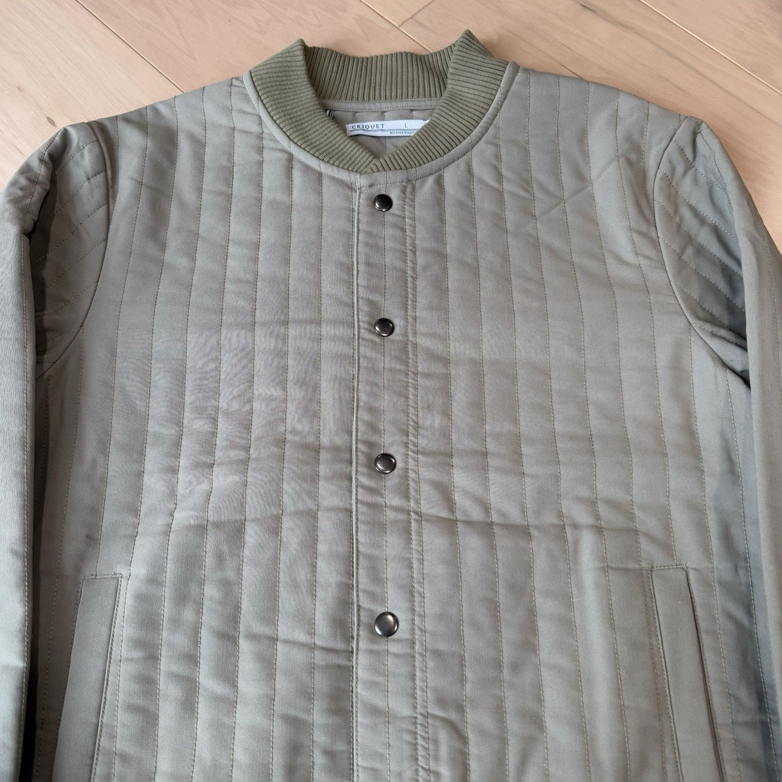 Criquet Criquet Quilted Bomber Jacket L Khaki Green Button Outerwear Size US L / EU 52-54 / 3 - 3 Thumbnail