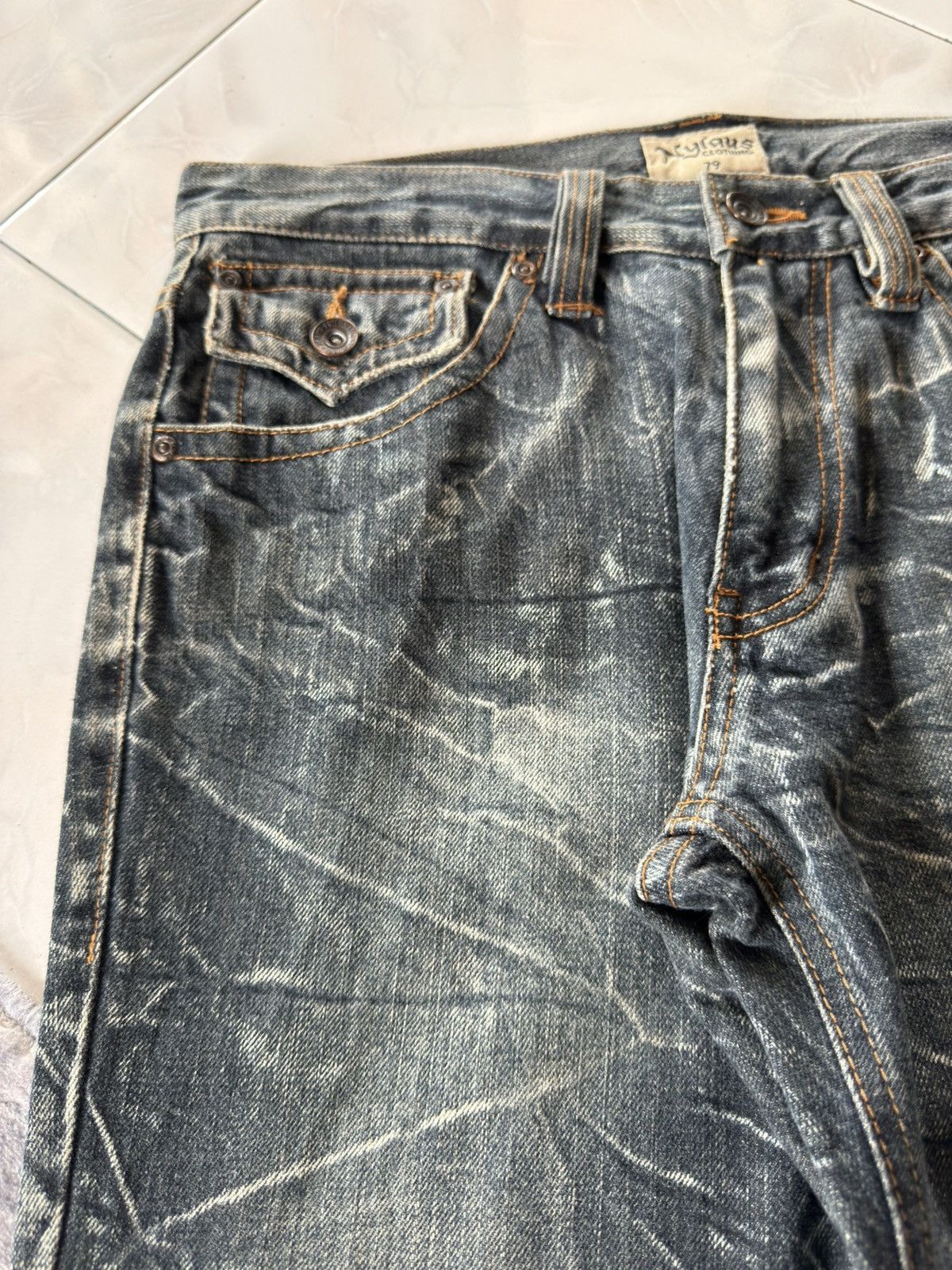 If Six Was Nine Nylaus Japan Shatter Wash Spiral Glam Flared Jeans Size US 30 / EU 46 - 12 Thumbnail