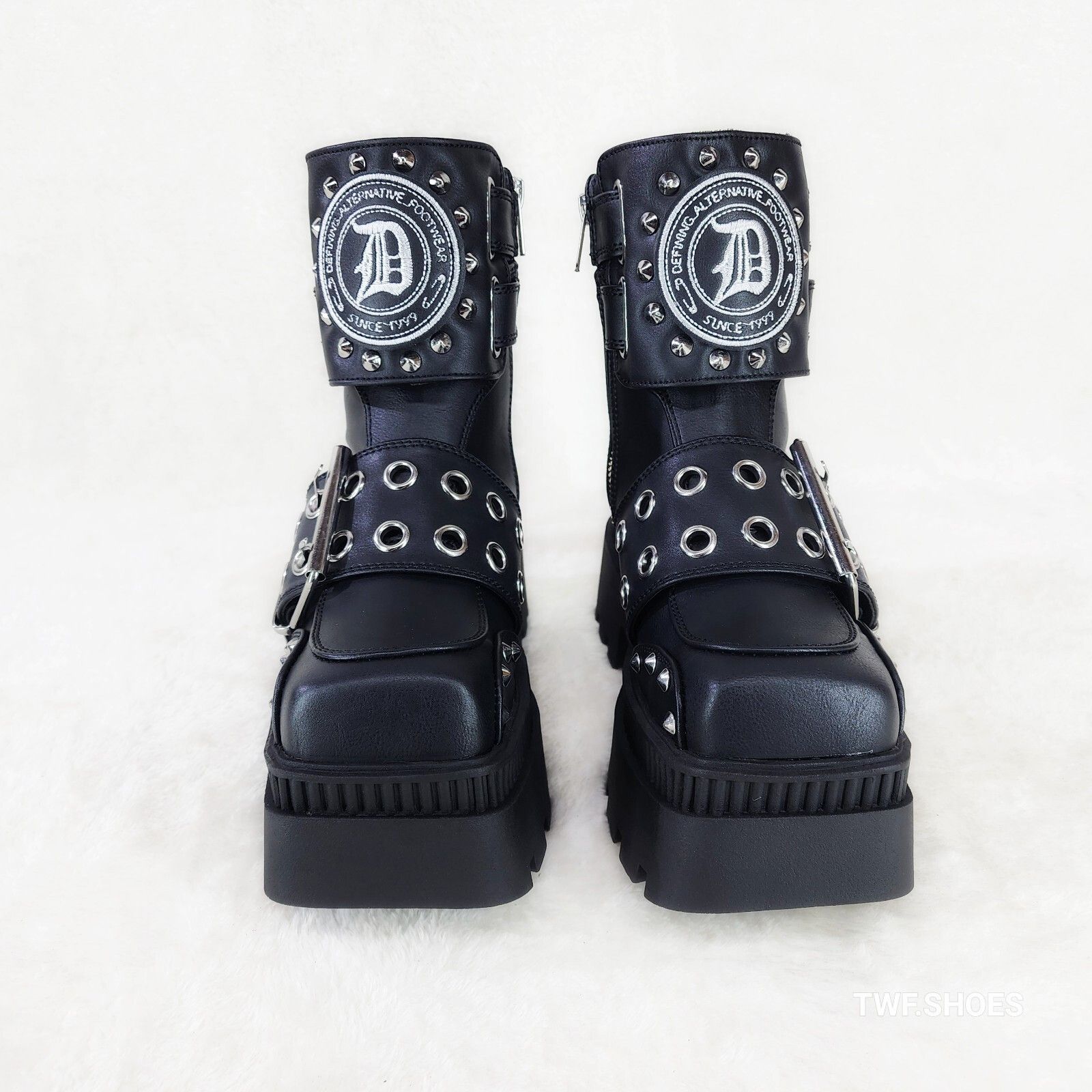 Other Wicked Wrath 58 Square Toe Goth Lace Up Big Buckle Strap Ank Size US 9 / IT 39 - 6 Thumbnail