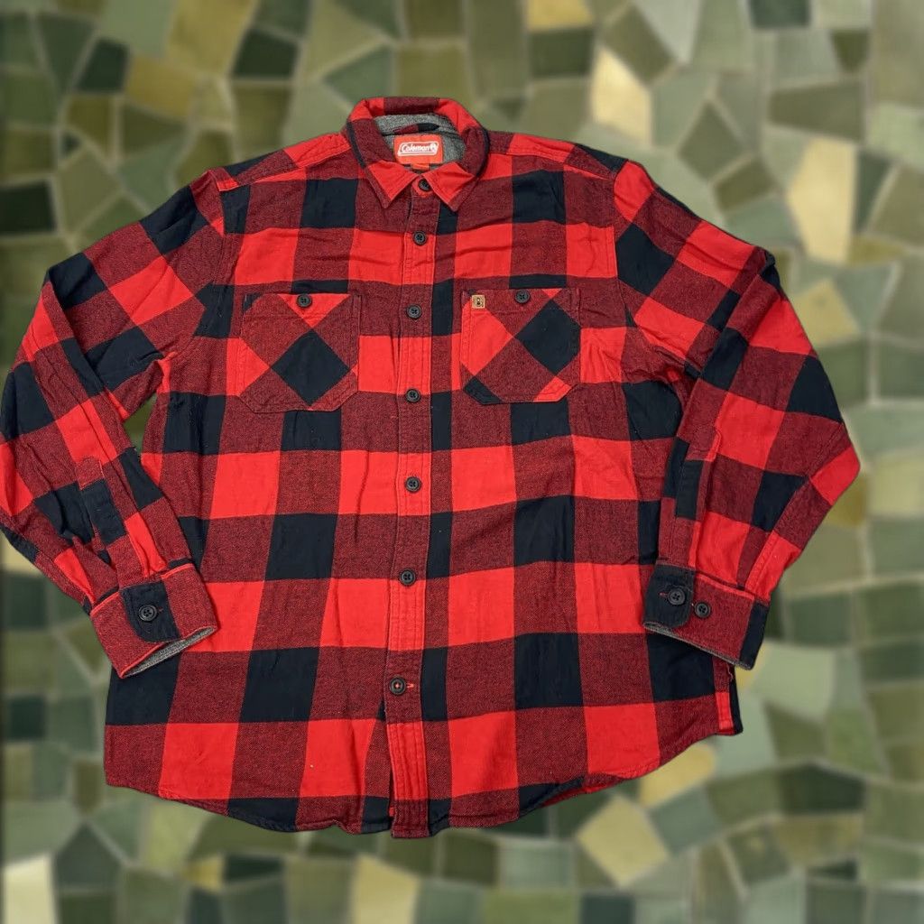 Vintage Coleman Shirt Mens Large Red Black Buffalo Plaid Flannel Button-Up Cotton Casual Size US L / EU 52-54 / 3 - 1 Thumbnail