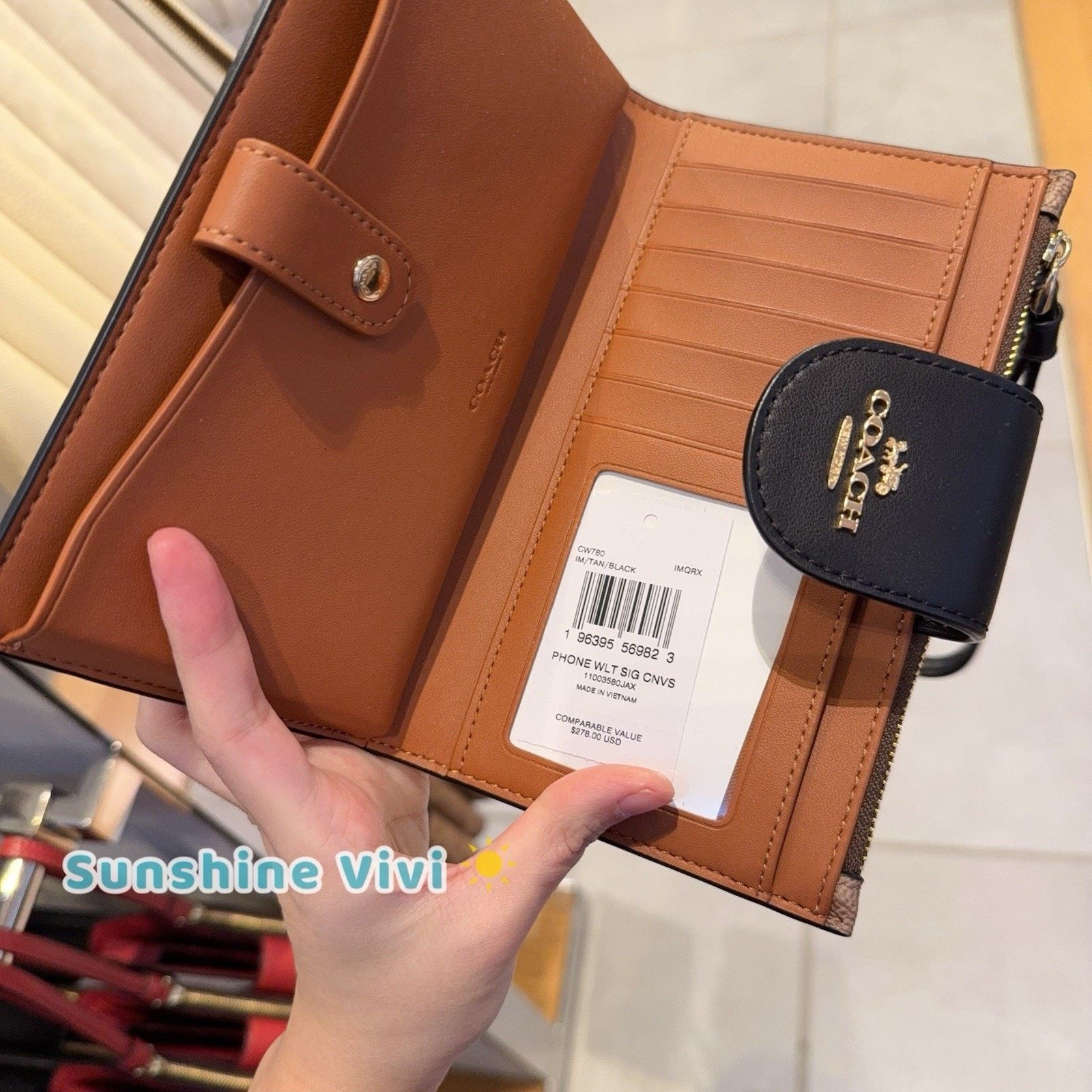 Coach NWT Coach Phone Wallet In Signature Canvas CW780 TAN/BLACK Size ONE SIZE - 4 Thumbnail