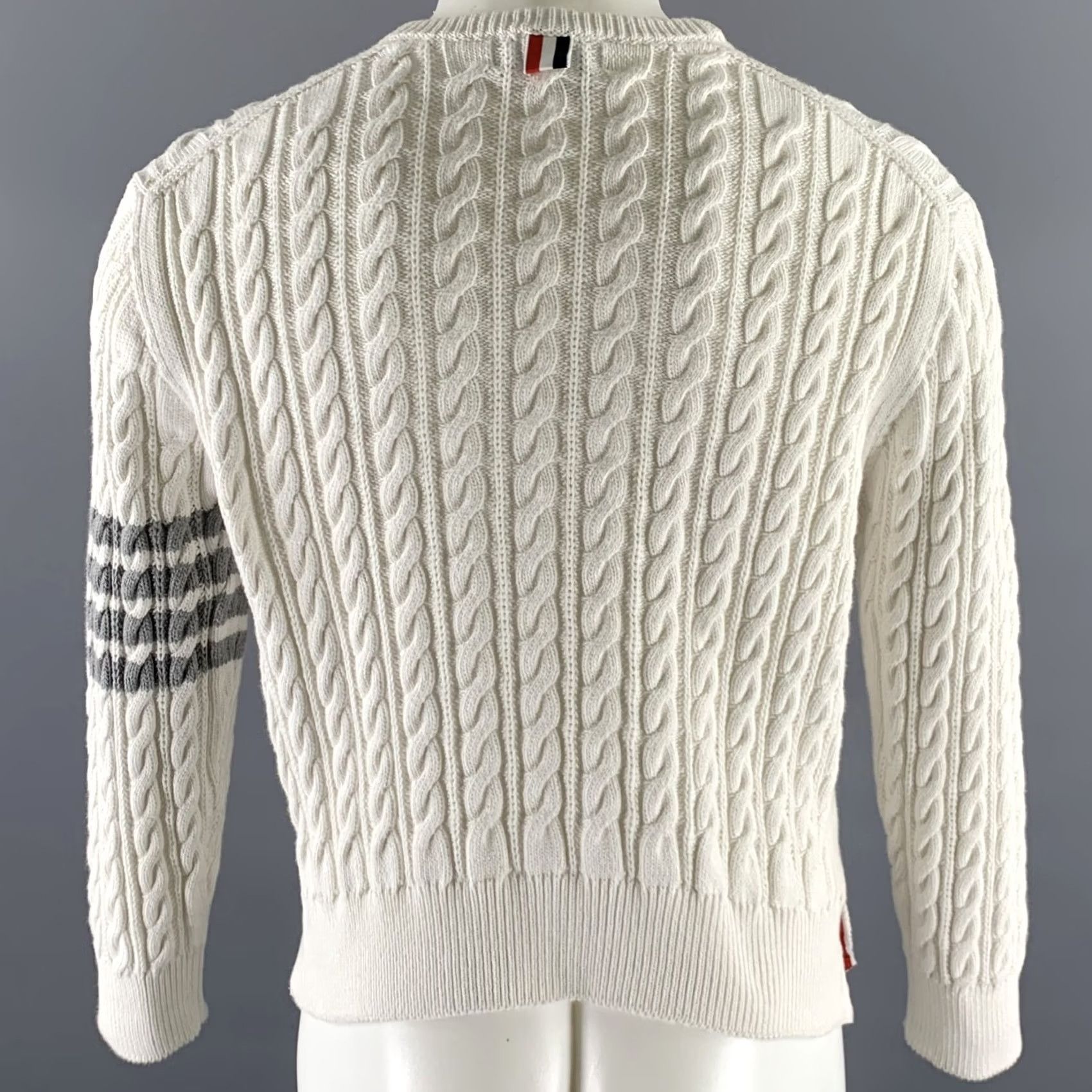 Thom Browne THOM BROWNE Sweater Size M White Grey Cotton Cable Knit Men Size US M / EU 48-50 / 2 - 4 Thumbnail