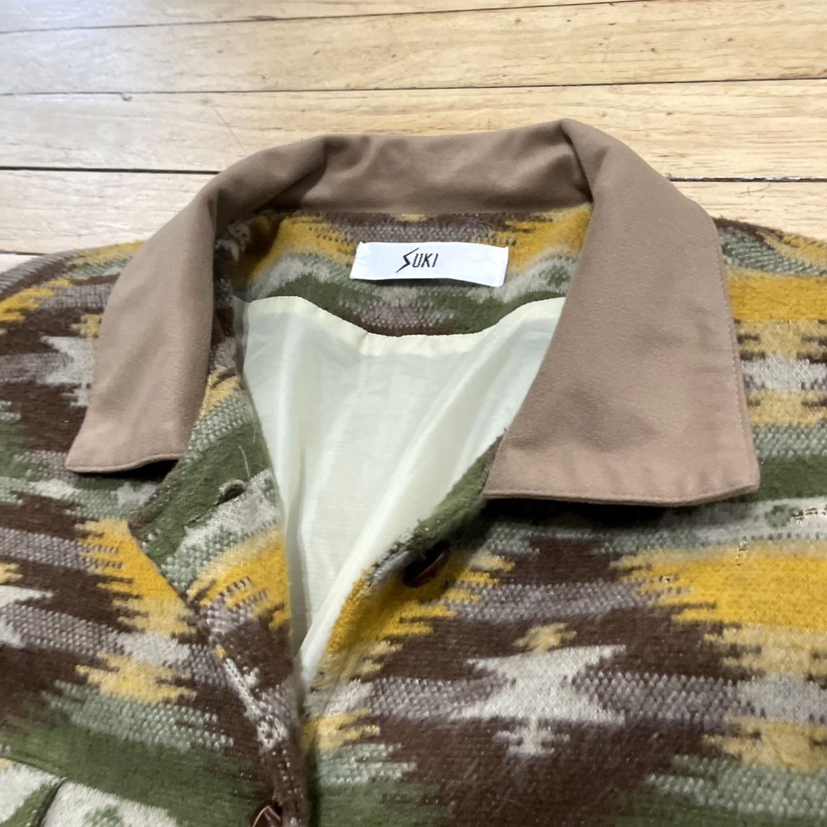 Vintage SUKI Southwestern Jacket Women M Lined Shacket Brown Buttons Green Yellow Hippie Size M / US 6-8 / IT 42-44 - 4 Thumbnail