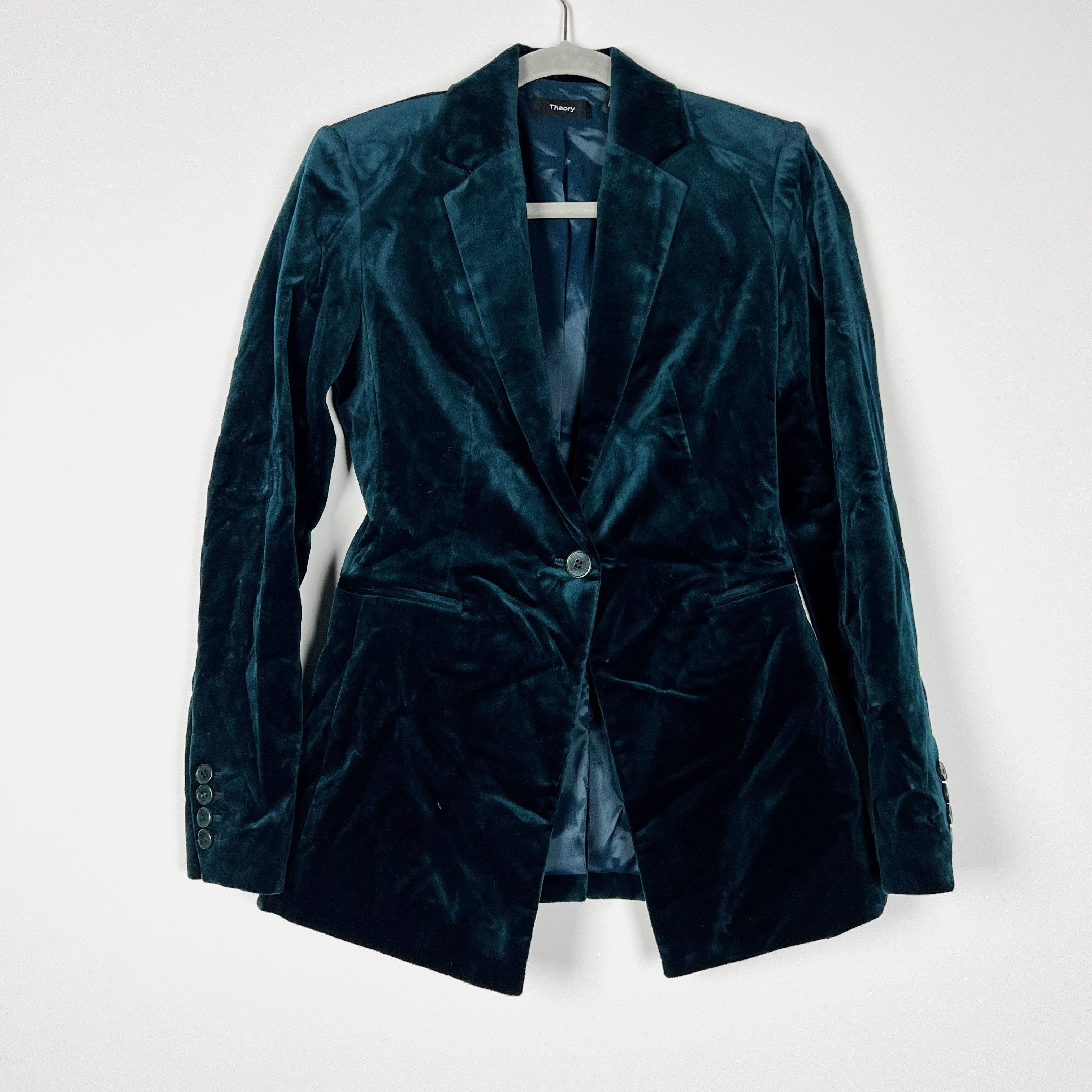 image of Theory Power Jacket Emerald Blue One Button, Women's (Size XS)