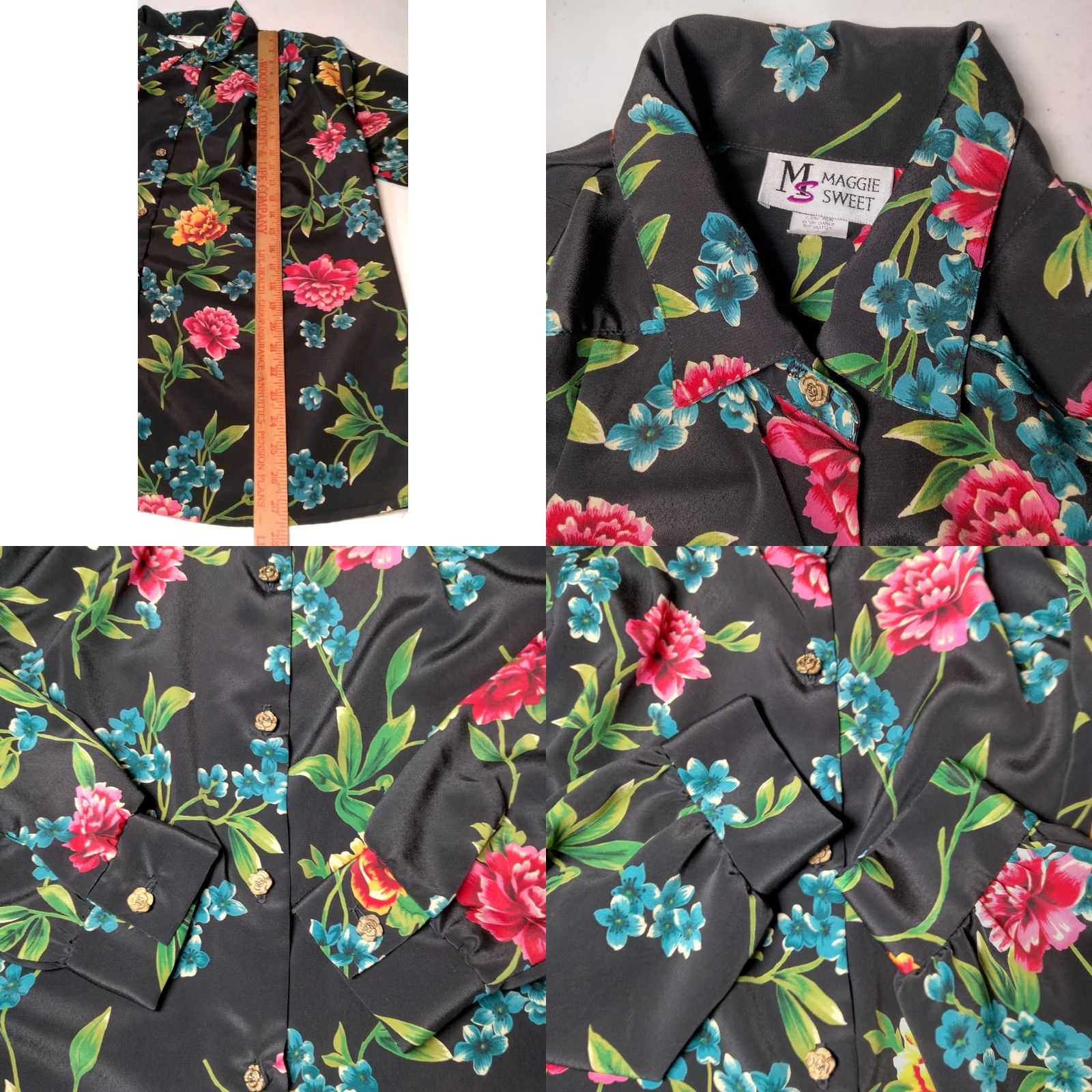 Vintage VINTAGE Maggie Sweet Blouse 1X Women Flower Chiffon Button Long Sleeve Collared Gold Floral Size XL / US 12-14 / IT 48-50 - 8 Thumbnail