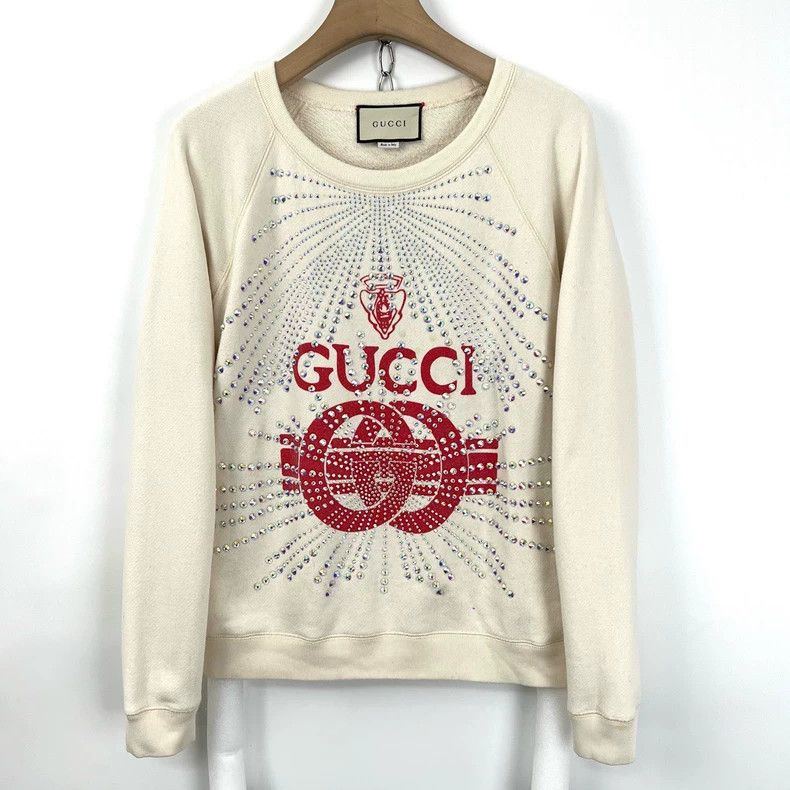 Gucci Gucci White Logo Sweatshirt with Colorful Crystals- DMC Size US S / EU 44-46 / 1 - 1 Thumbnail