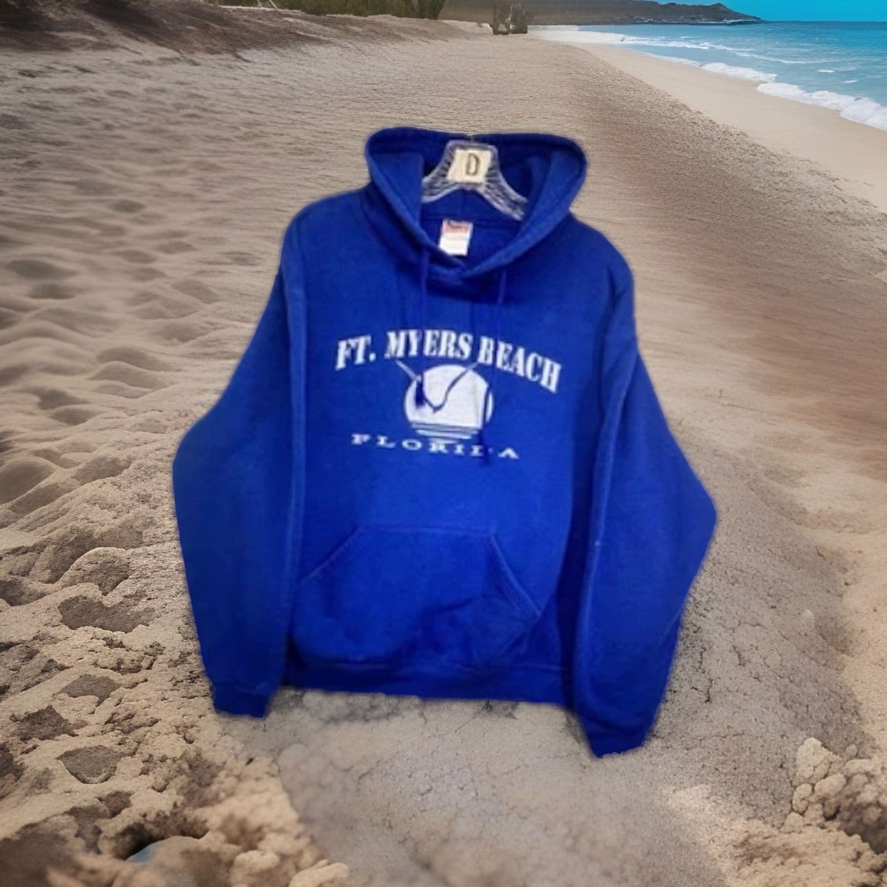Soffe VINTAGE Soffe Hoodie Unisex Adults L Navy Blue Fort Myers Beach Florida 90s Graphic Print Hooded Pullover Casual Walking Size US L / EU 52-54 / 3 - 2 Thumbnail