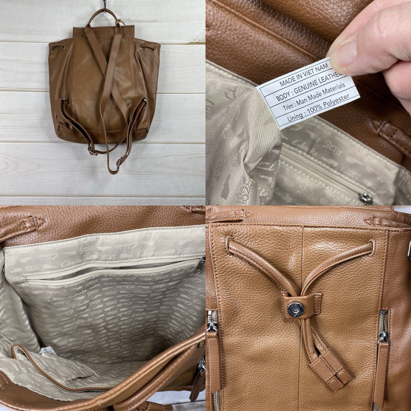 Clarks Clarks Backpack Brown Leather Pebbled - Medium, Women, School, Pockets, Tote/Handbag Style, Zip Closure, Travel, Casual, Vintage: No Size ONE SIZE - 8 Thumbnail