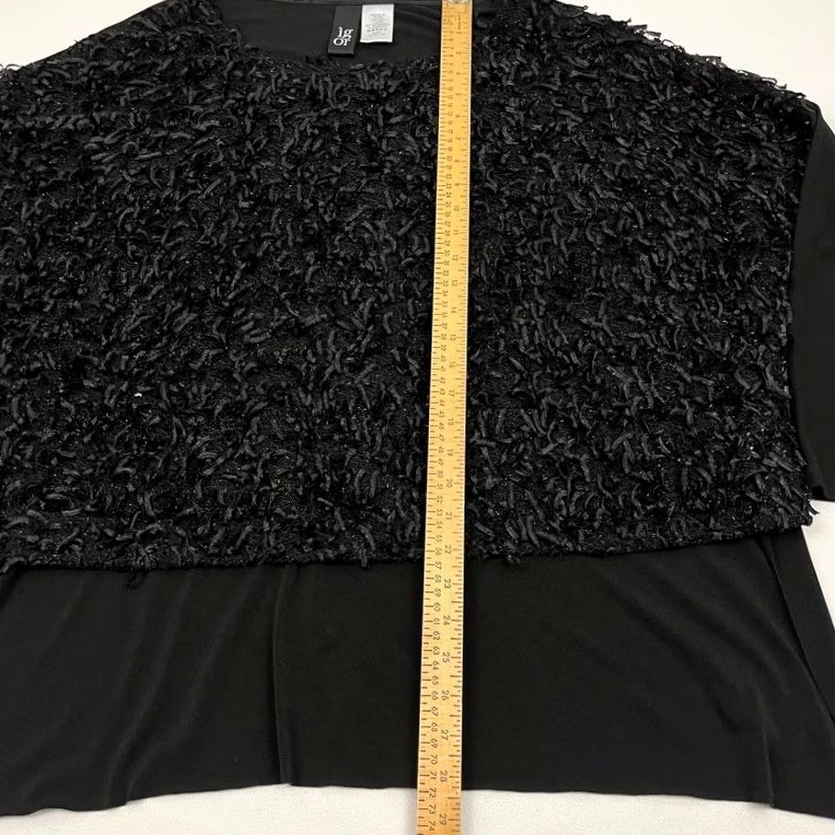 Vintage IGOR Dobranic Cecilia Tunic Blouse Womens L 46/48 Black Textured Fringe Designer Size L / US 10 / IT 46 - 5 Thumbnail