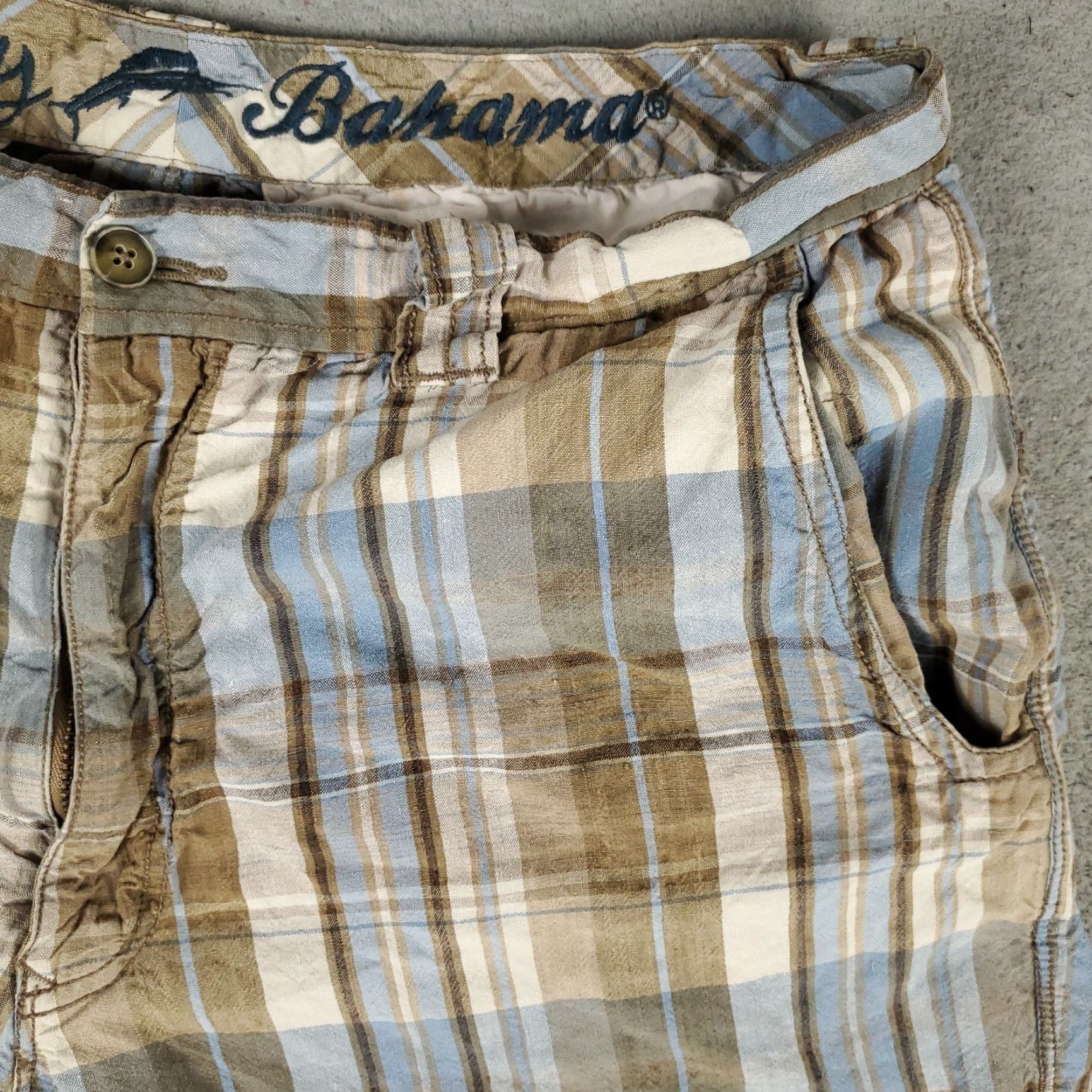 Tommy Bahama VINTAGE Tommy Bahama Men's Shorts Size 33 Linen Plaid Flat Front Chino Casual Summer Blue Size US 33 - 3 Thumbnail