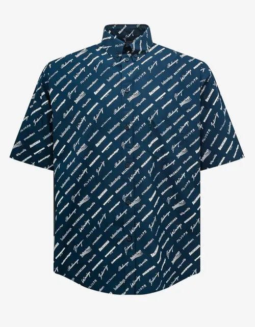 Balenciaga Balenciaga Blue Logomania Large Short Sleeve Shirt Size US S / EU 44-46 / 1 - 1 Thumbnail