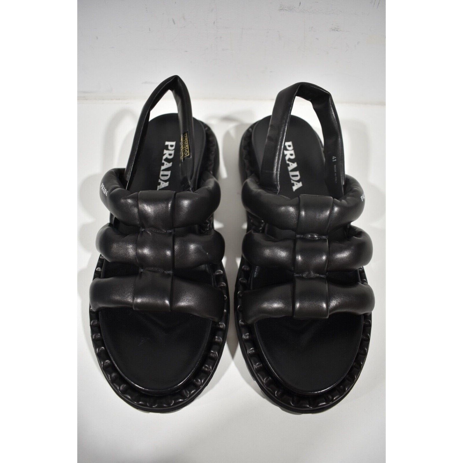 Prada Prada Blow Black Padded Leather Logo Strappy Slingback Size US 11 / IT 41 - 8 Thumbnail