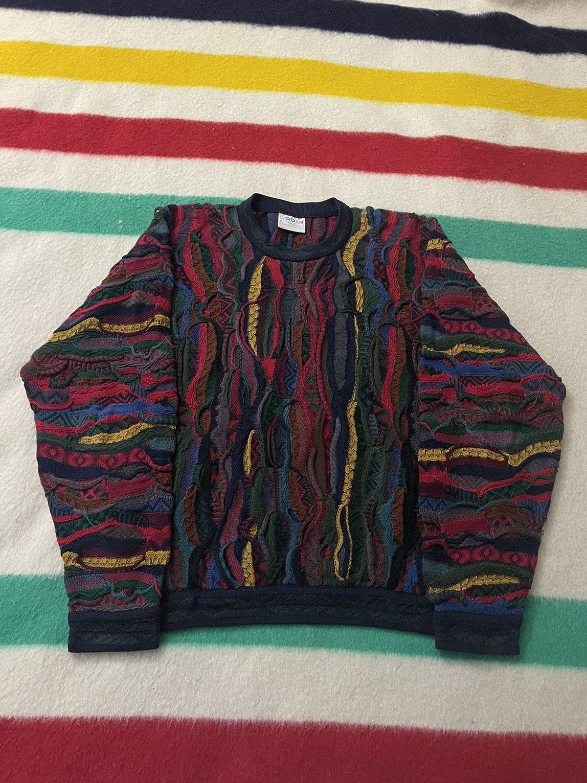 image of Vintage 90's Coogi Sweater 3D Knit XL Bright Colorful Biggie, Men's