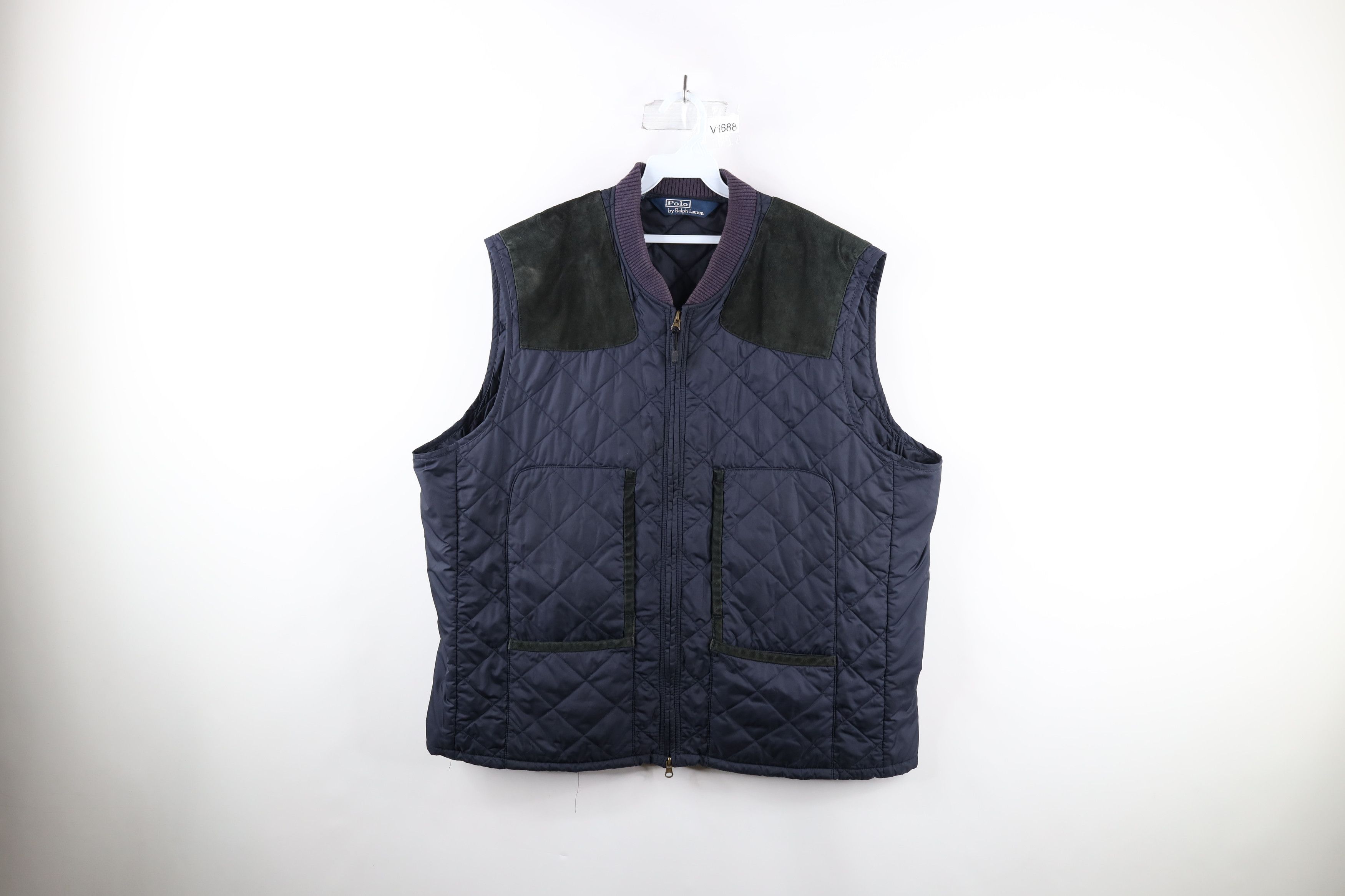 Image of 90's Ralph Laurent Quilted Shooting Vest Jacket Blue, Men's (Size 2XL)