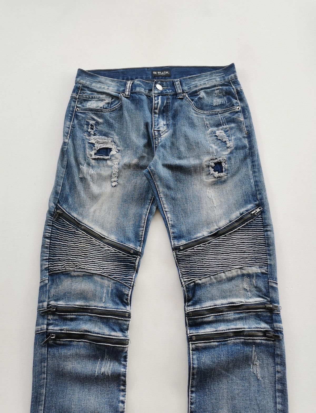 Seditionaries Black Premium Distressed Zipper Biker Denim Size US 32 / EU 48 - 1 Thumbnail