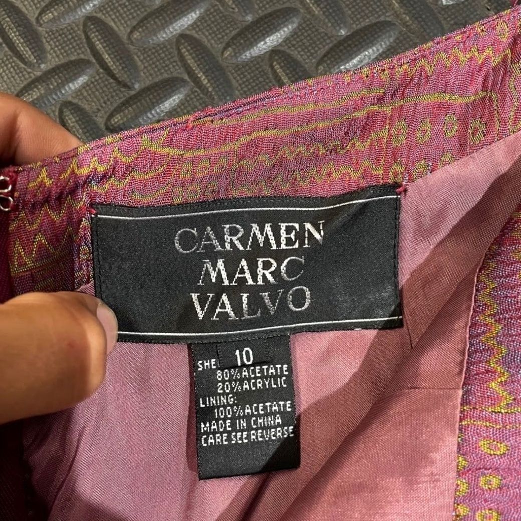 Vintage Carmen Marc Valvo Pink Beaded Maxi Skirt Geometric Embroidered Silk Blend Sz 10 Tall Streetwear? Size 32" / US 10 / IT 46 - 3 Thumbnail