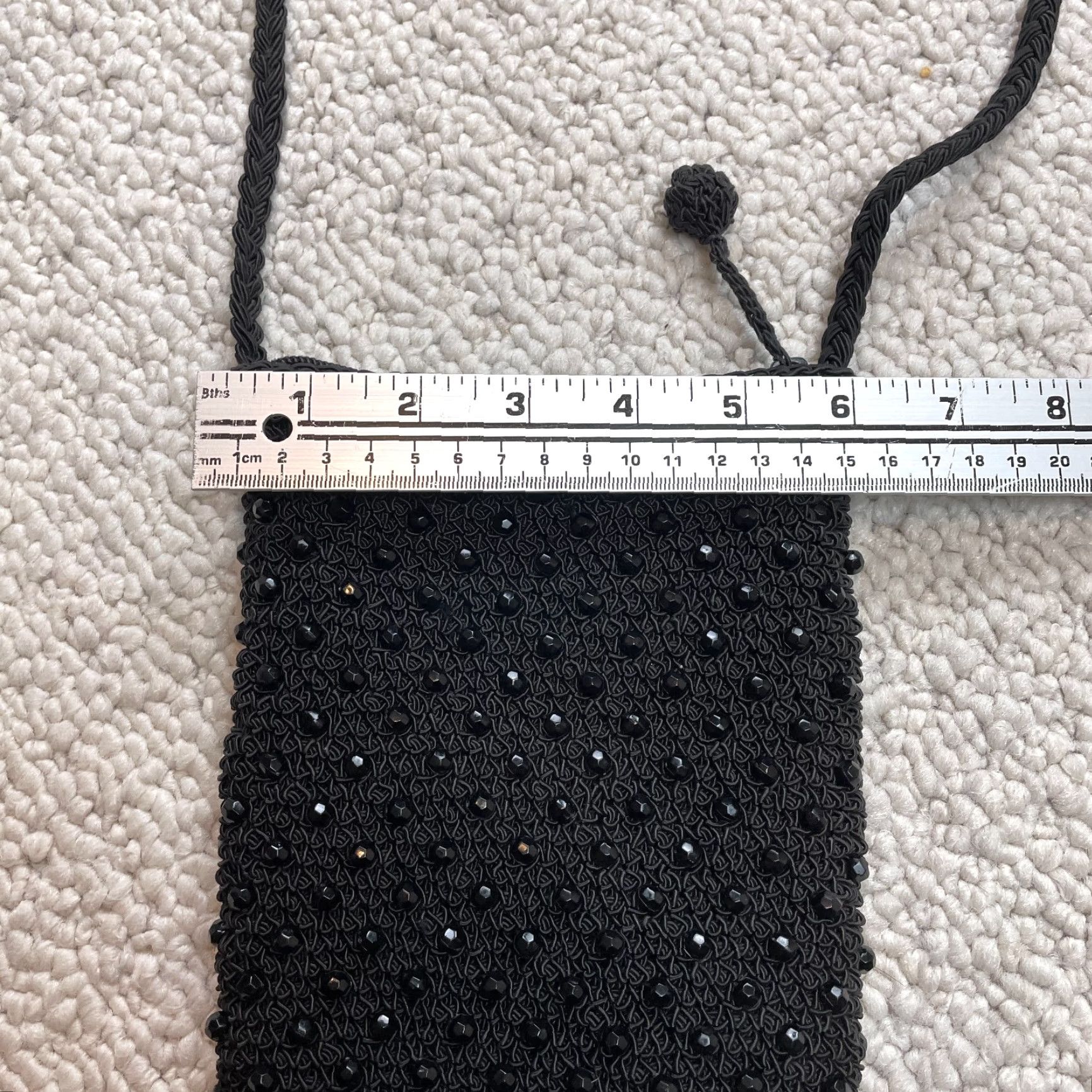 Vintage Unbranded Small Pouch Bag Shoulder Strap Black Zip Pocket Satin Knit Elastolefin Rhinestones Bag Size ONE SIZE - 5 Thumbnail