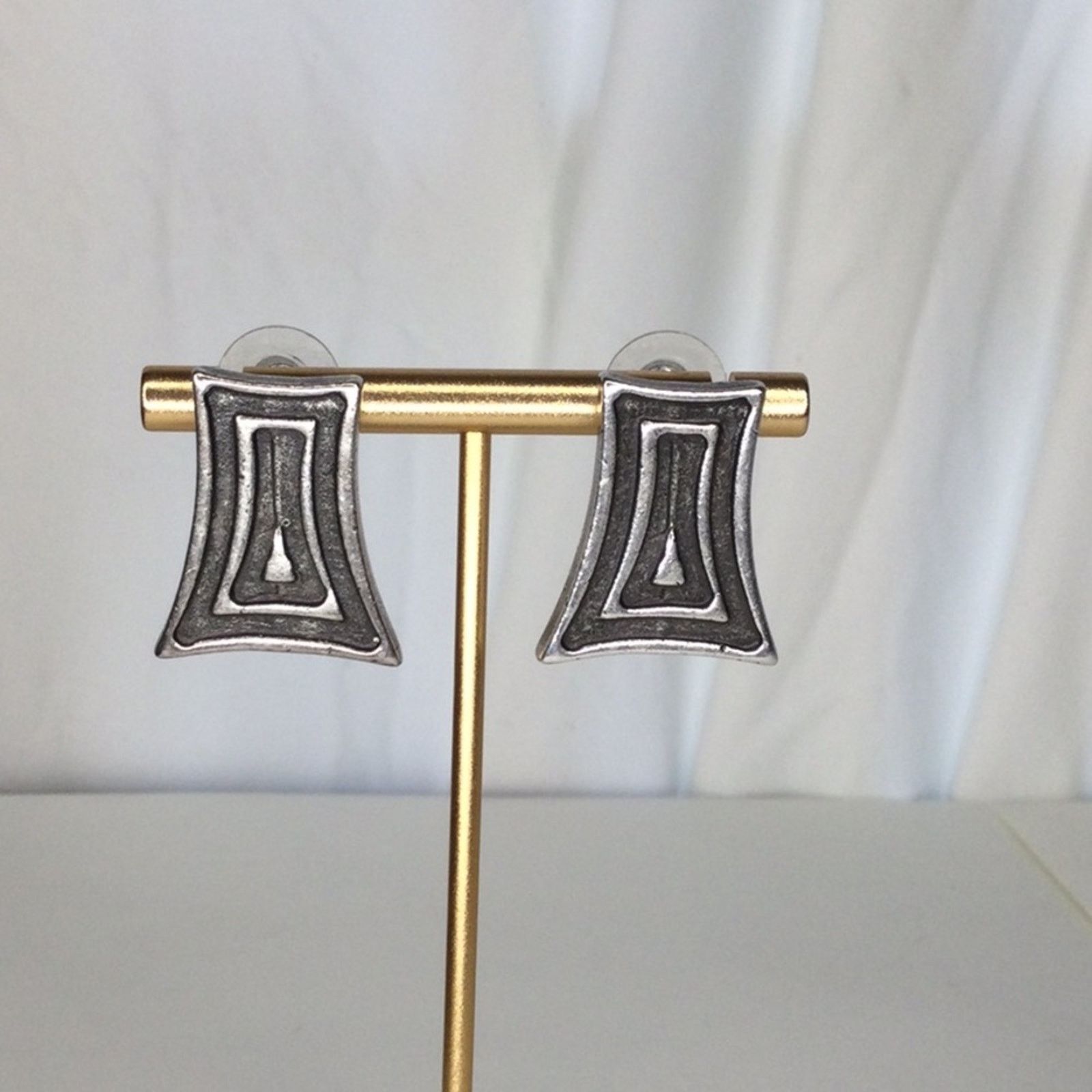 Other Silver & Black Geometric Trapezoid Push Back 1980's Earrings Size ONE SIZE - 5 Thumbnail
