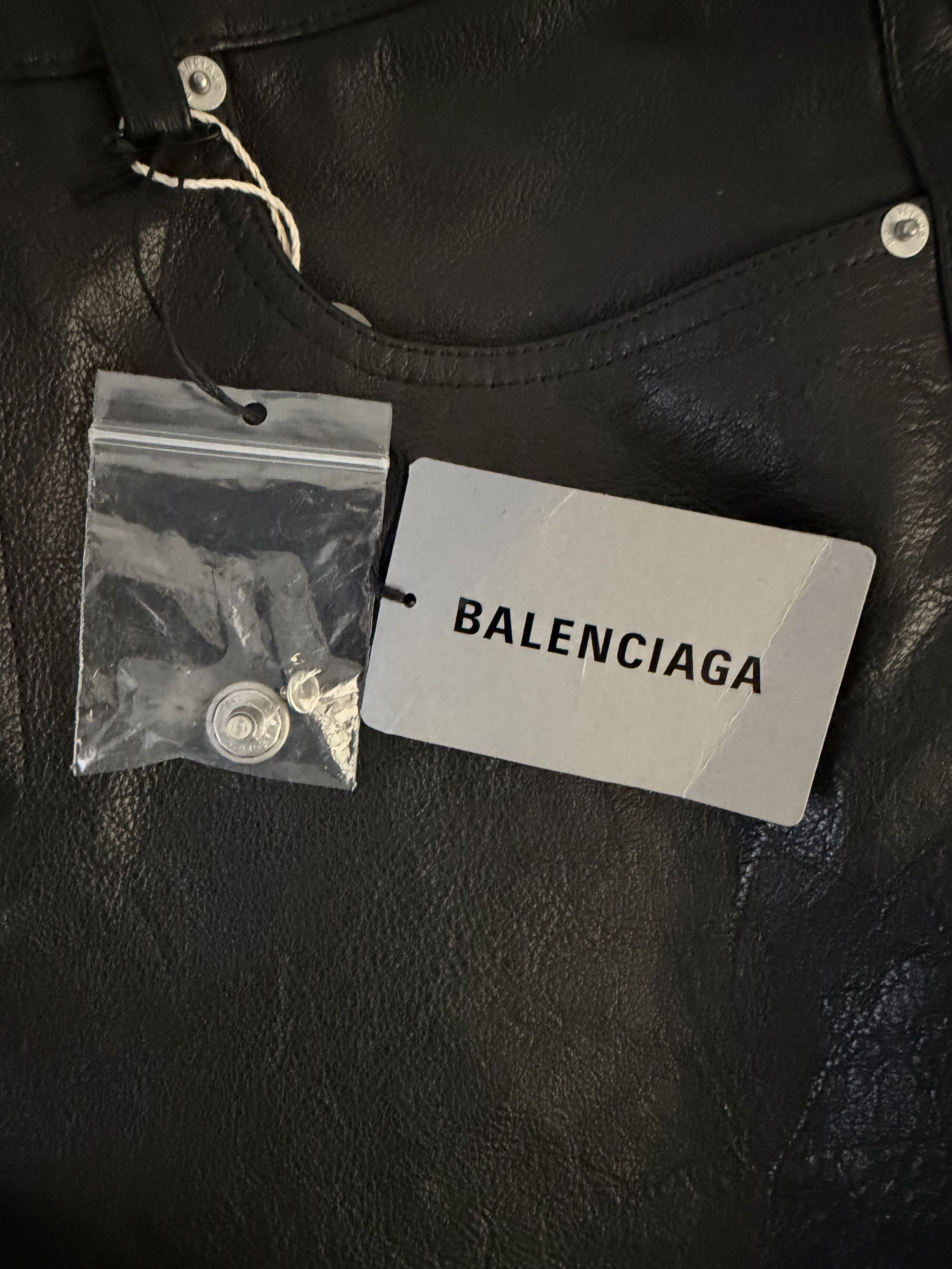 Balenciaga Asymmetric Buffalo Leather Biker Mini Skirt Size 26" / US 2 / IT 38 - 10 Thumbnail