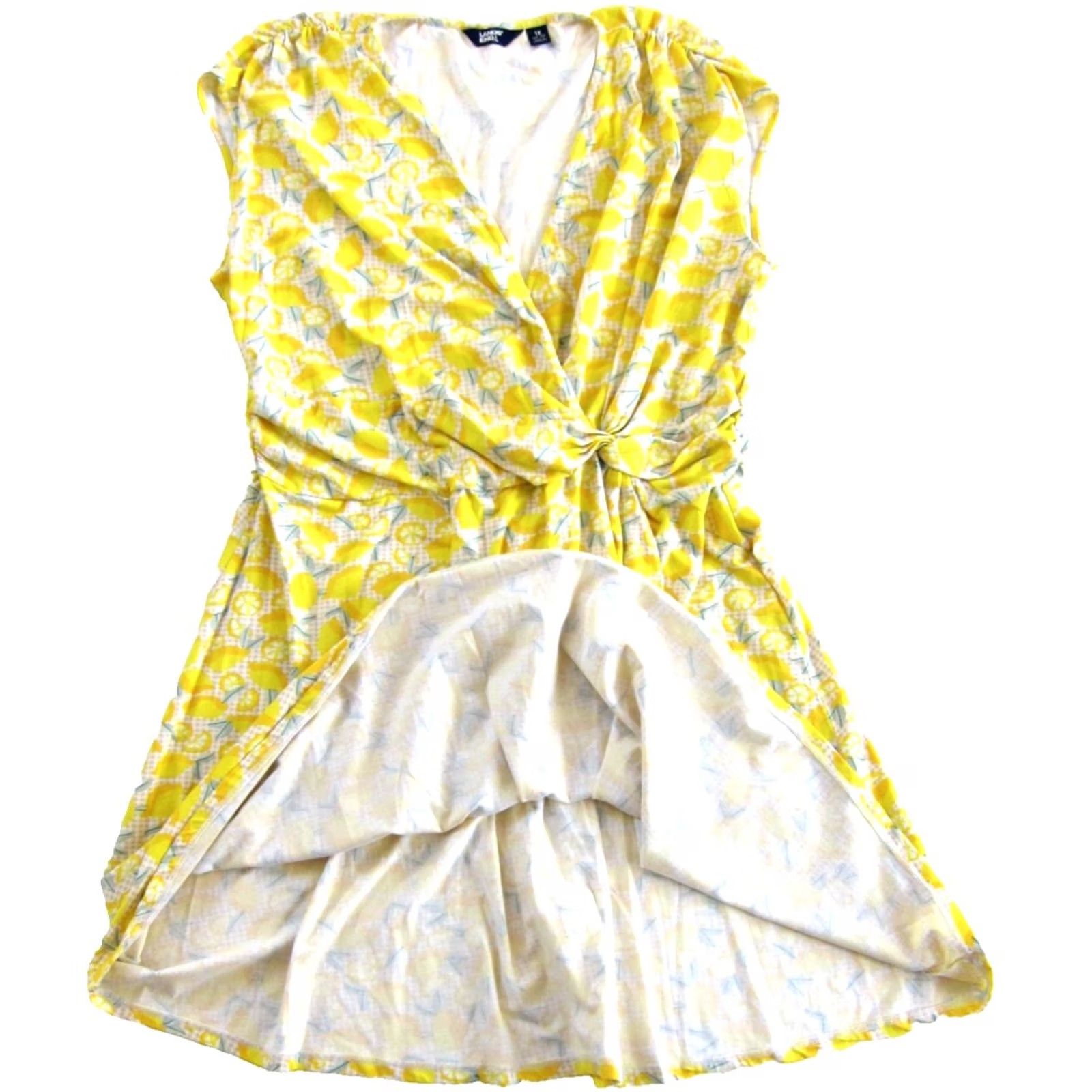 Lands' End Lands' End Yellow Green Lemon Stretch Cap Sleeve V-Neck Twist Sheath Dress 1X Size XL / US 12-14 / IT 48-50 - 5 Thumbnail