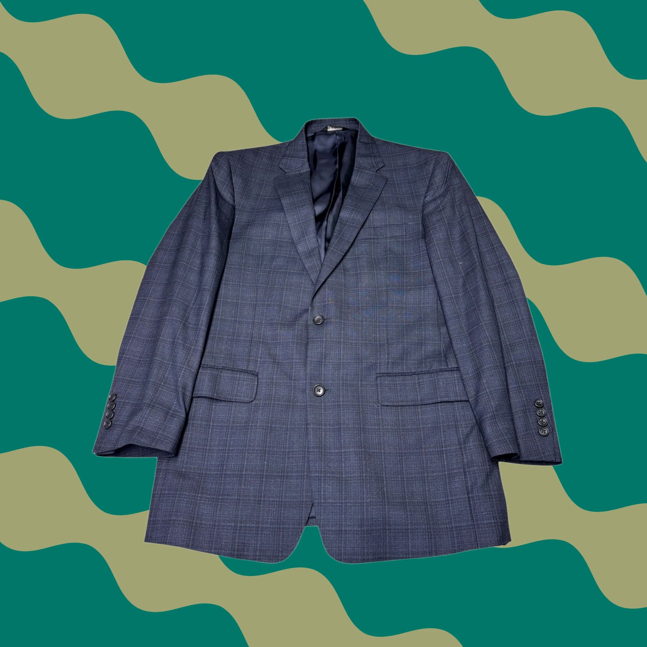 Vintage VINTAGE? No. Jos A Bank Signature Collection Mens Plaid Wool Blend Sport Coat 40L Blazer Navy Size 40R - 1 Thumbnail