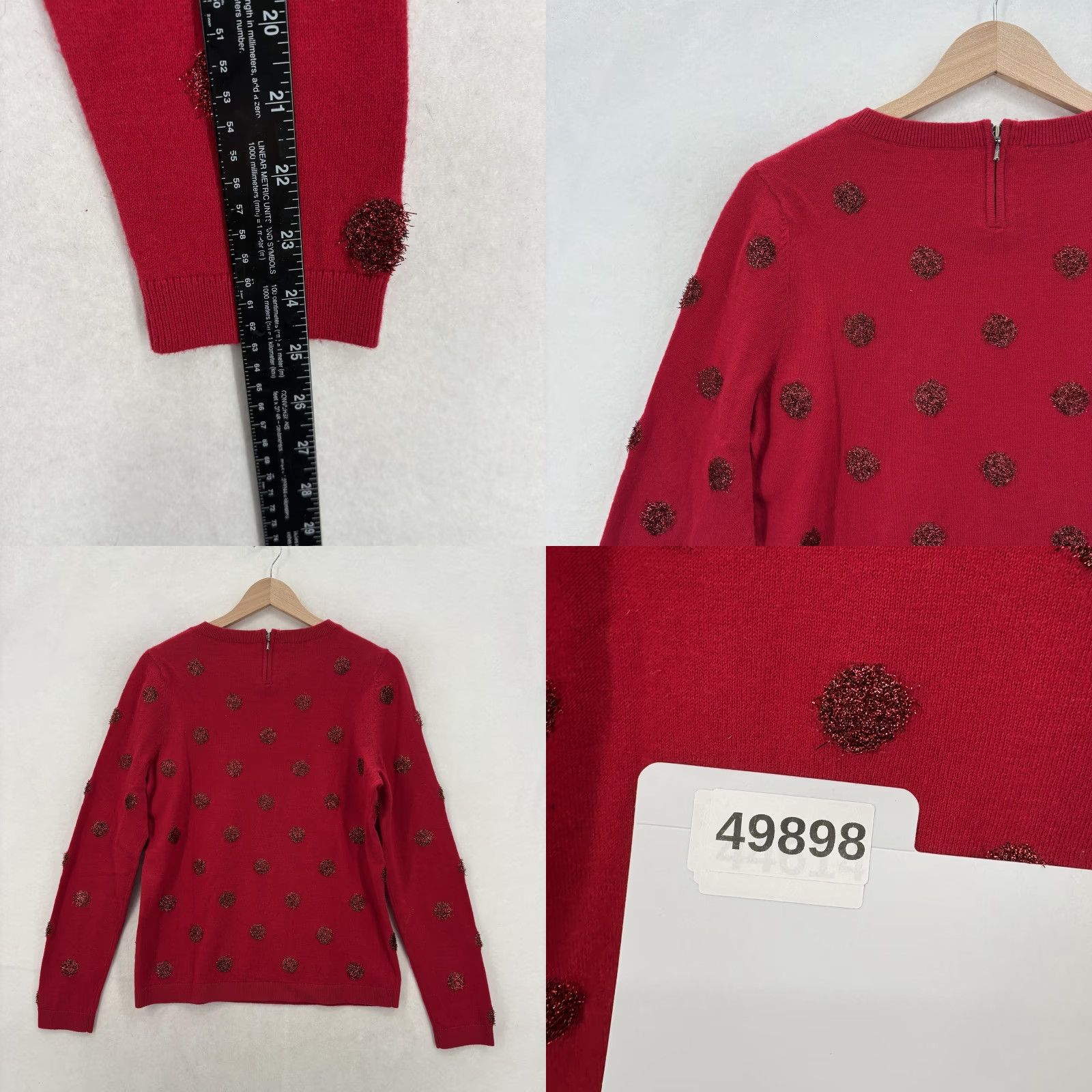 Talbots Talbots Womens Sweater Medium Red Polka Dot Metallic Knit Pullover Lambswool Size M / US 6-8 / IT 42-44 - 8 Thumbnail