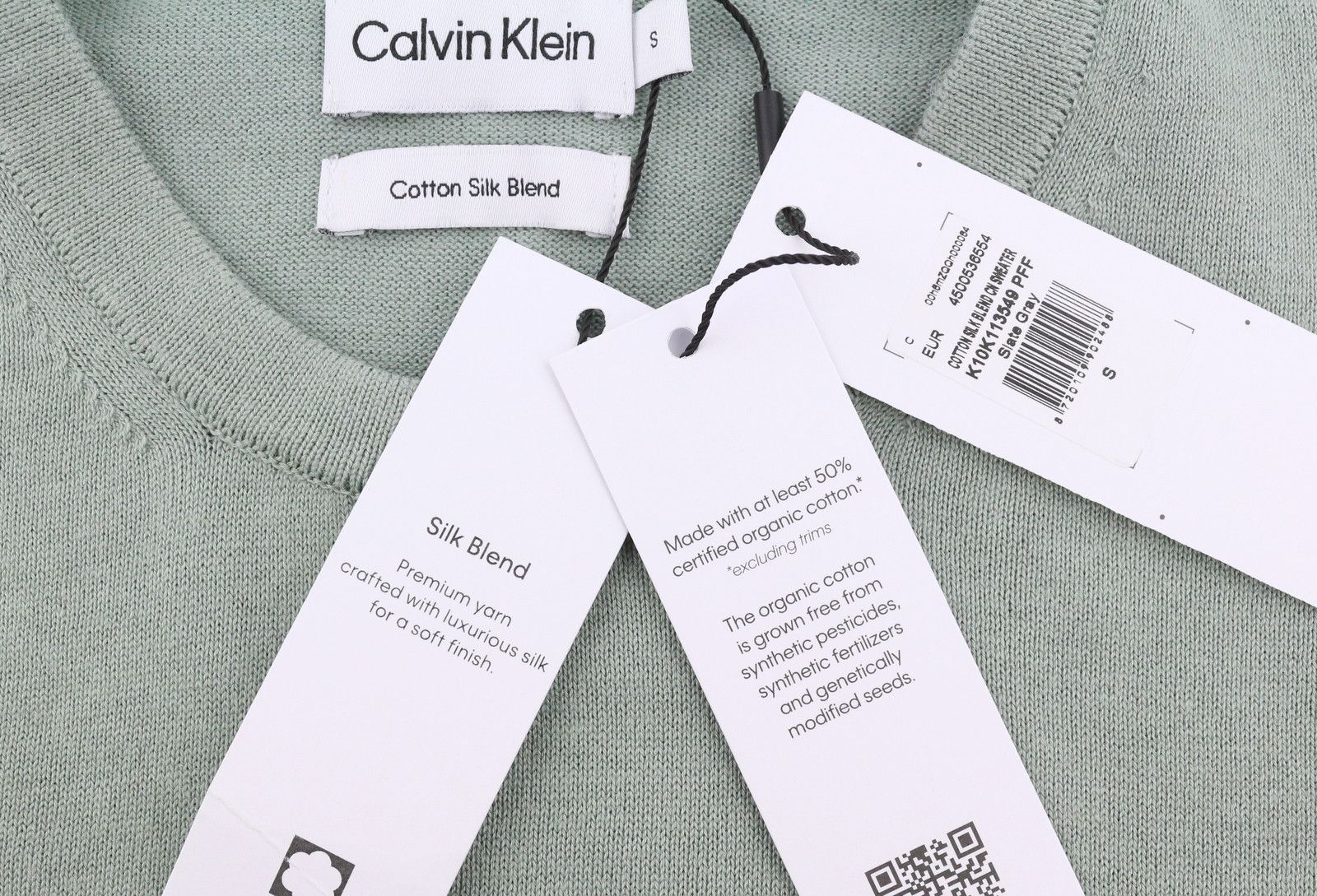 Calvin Klein COTTON SILK BLEND S Slate Grey Knit Pullover Jumper 87432 Size US S / EU 44-46 / 1 - 6 Thumbnail
