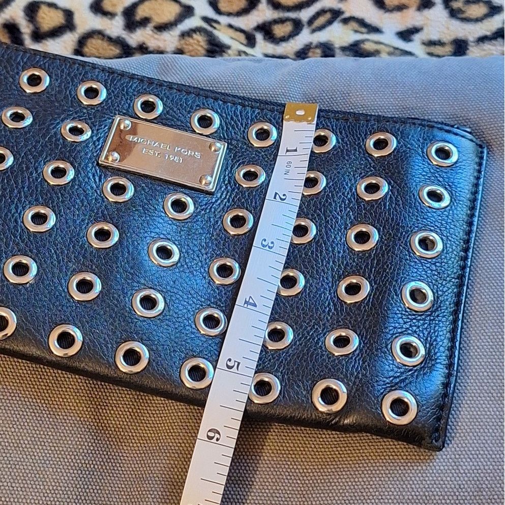 Michael Kors Michael Kors Wristlet Black Leather Eyelet 9.75" x 5.5" Punk Size ONE SIZE - 8 Thumbnail